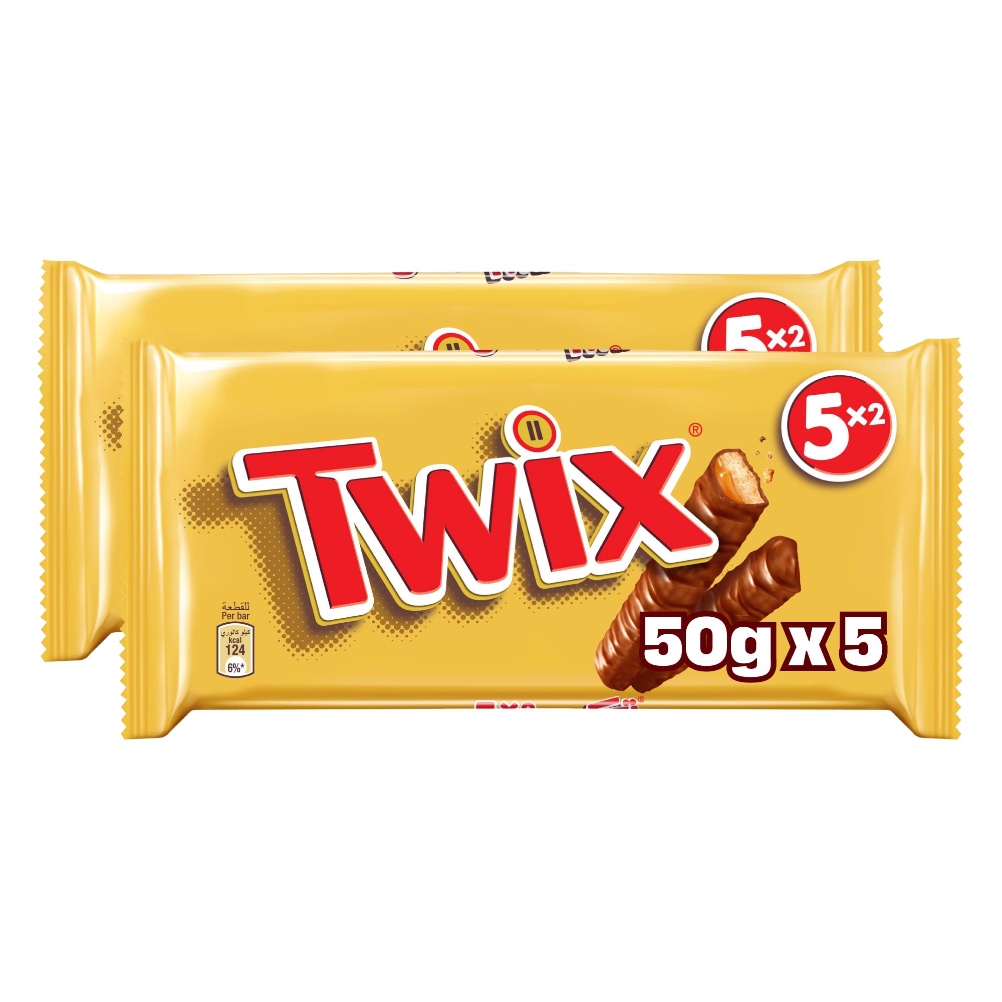Original Bar, Dual Pack of 5x50g, 2 Bars of Twix Chocolate, Crispy Biscuit Candy Bars Layered with Caramel and Milk Chocolate