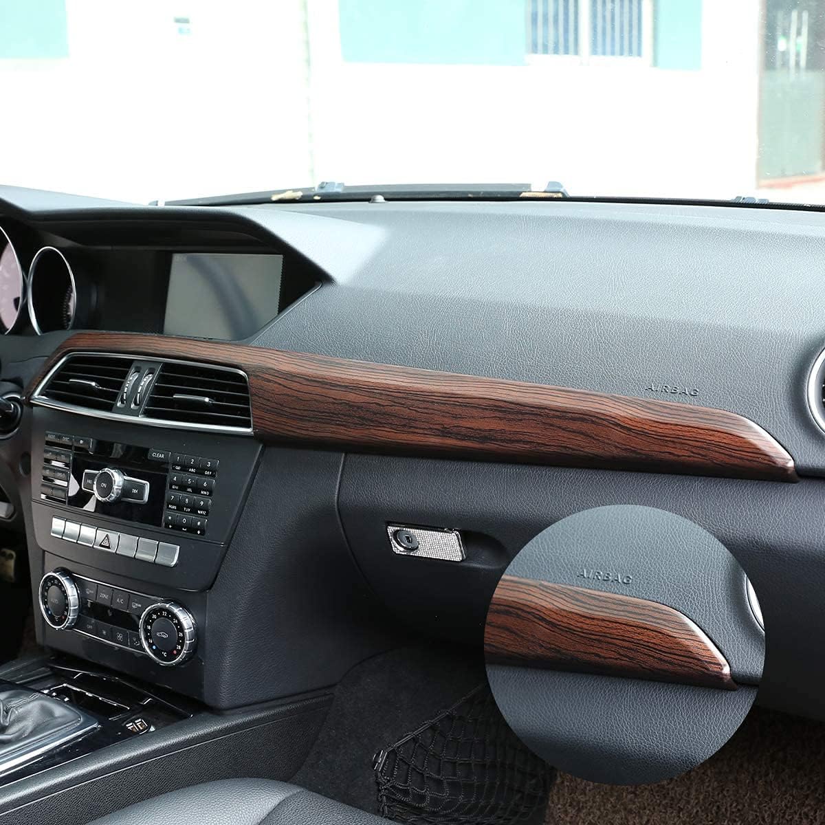 ABS Pine Wood Grain Carbon Fiber Car Center Console Dashboard Cover Panel for Mercedes Benz C Class W204 2010-2013 Left Hand Drive Accessories (Pine Wood Grain)