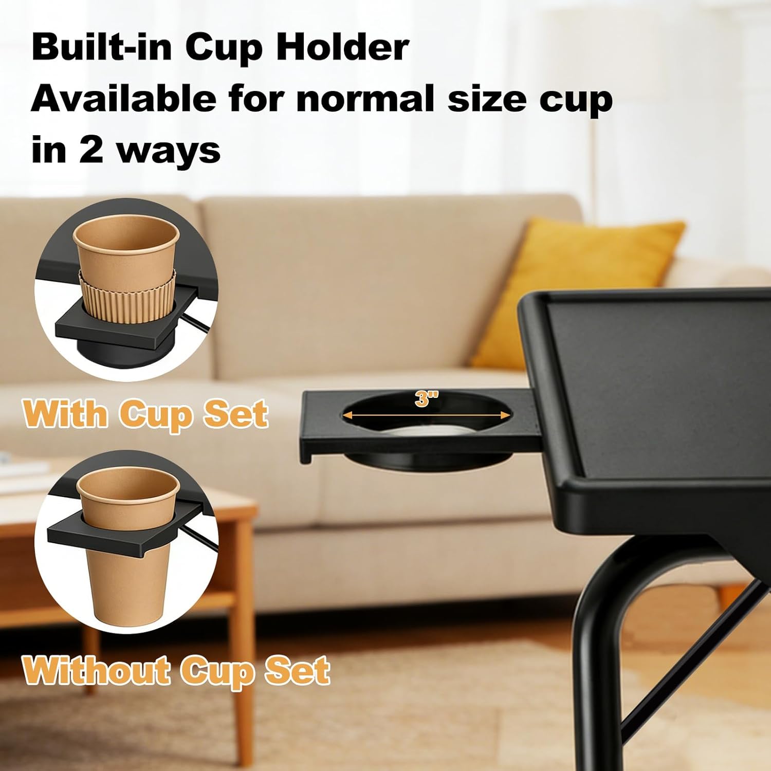 ISWEES Adjustable TV Tray Table - 6 Height & 3 Tilt Angle Adjustments | Multifunctional Foldable Tray Table with Removeable Cup Holder for Eating or Working on Couch, Bed & Office