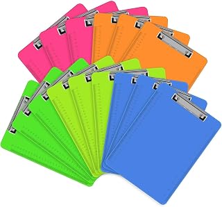 HERKKA 15-Pack Plastic Clipboards Assorted Colors Low Profile A4/Letter Size with Rulers & Hanging Loop