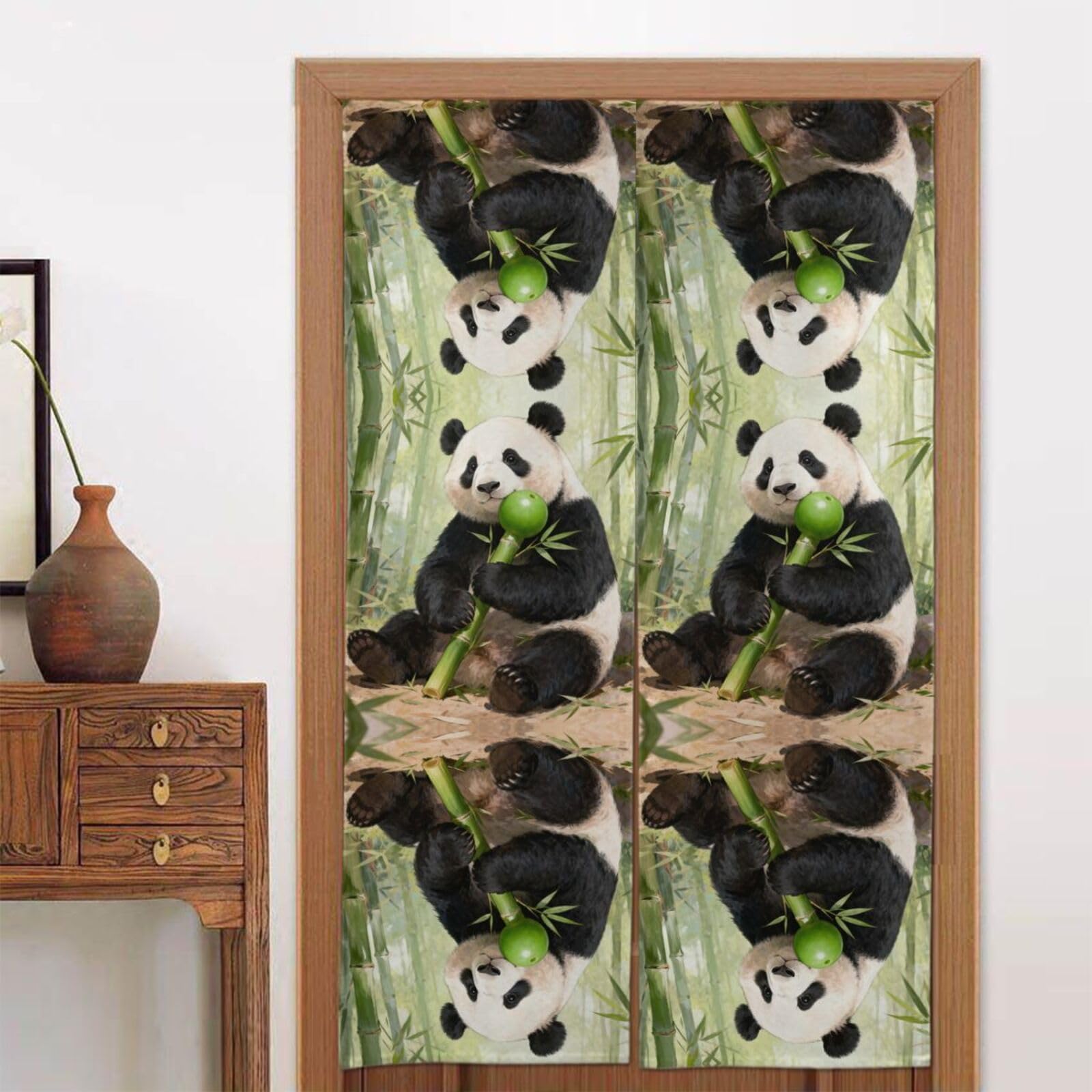 CNTDBU Panda Eat Bamboo Door Curtain 34x56 Inch-Room Divider Panel for Privacy, Entryway Screen for Kitchen Bedroom