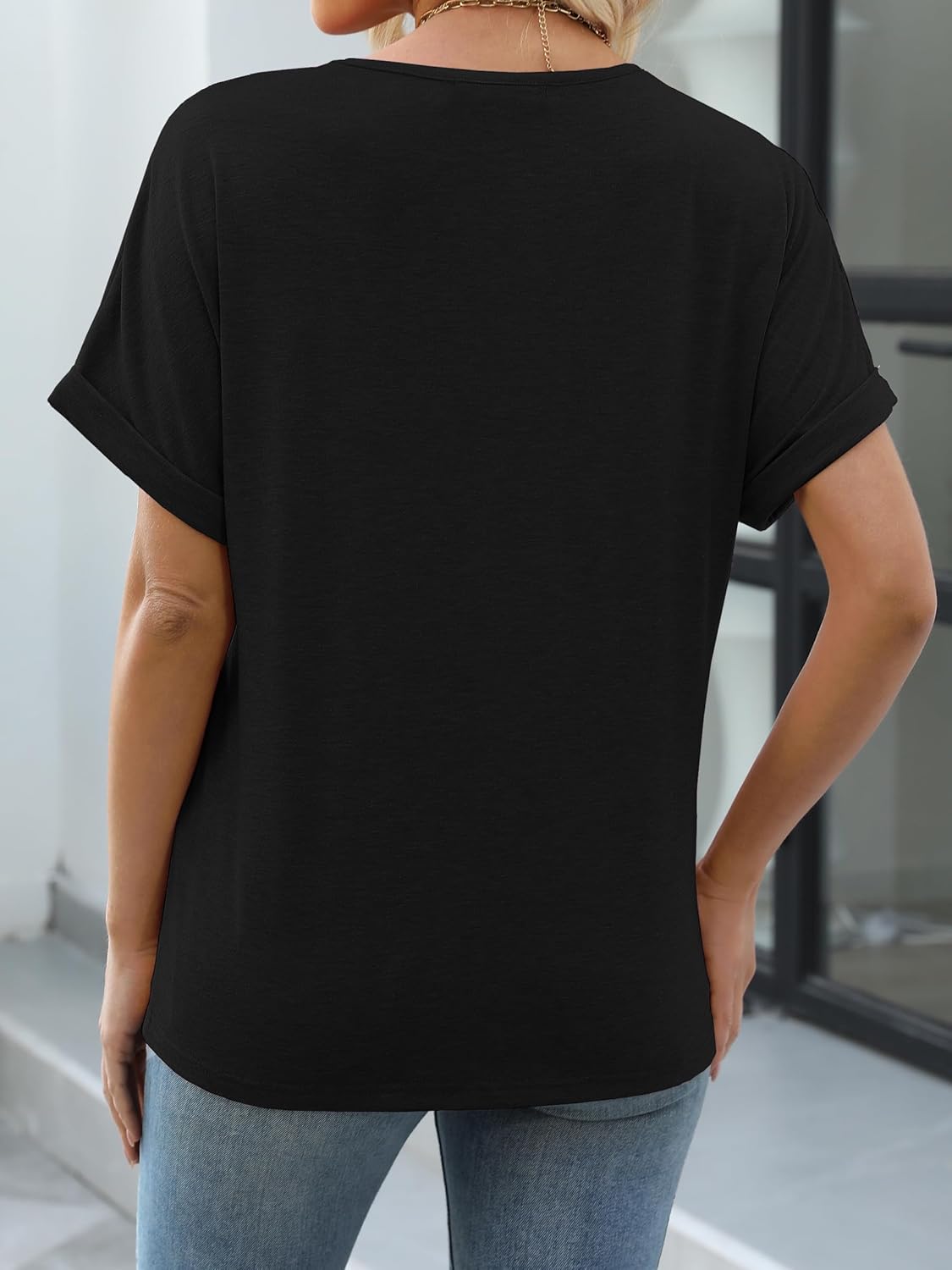 Womens Summer Tops Short Sleeve V Neck Casual Tee T-Shirt - Image 5