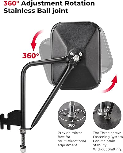 Miniatura 9 de Espejos para puertas compatibles con Wrangler, QMPARTS no vibran ni tambalean, espejo lateral de liberación rápida sin puerta fácil de instalar para