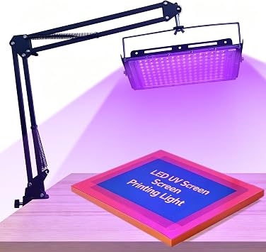 Feghezja 100W LED Exposure Unit UV Screen Printing Light, UV Black Light with Adjustable Stand&Fixing Clamp for Screen Printing, Cyanotypes, Resin, 3D Printer Curing, Jewelry Making Supplies