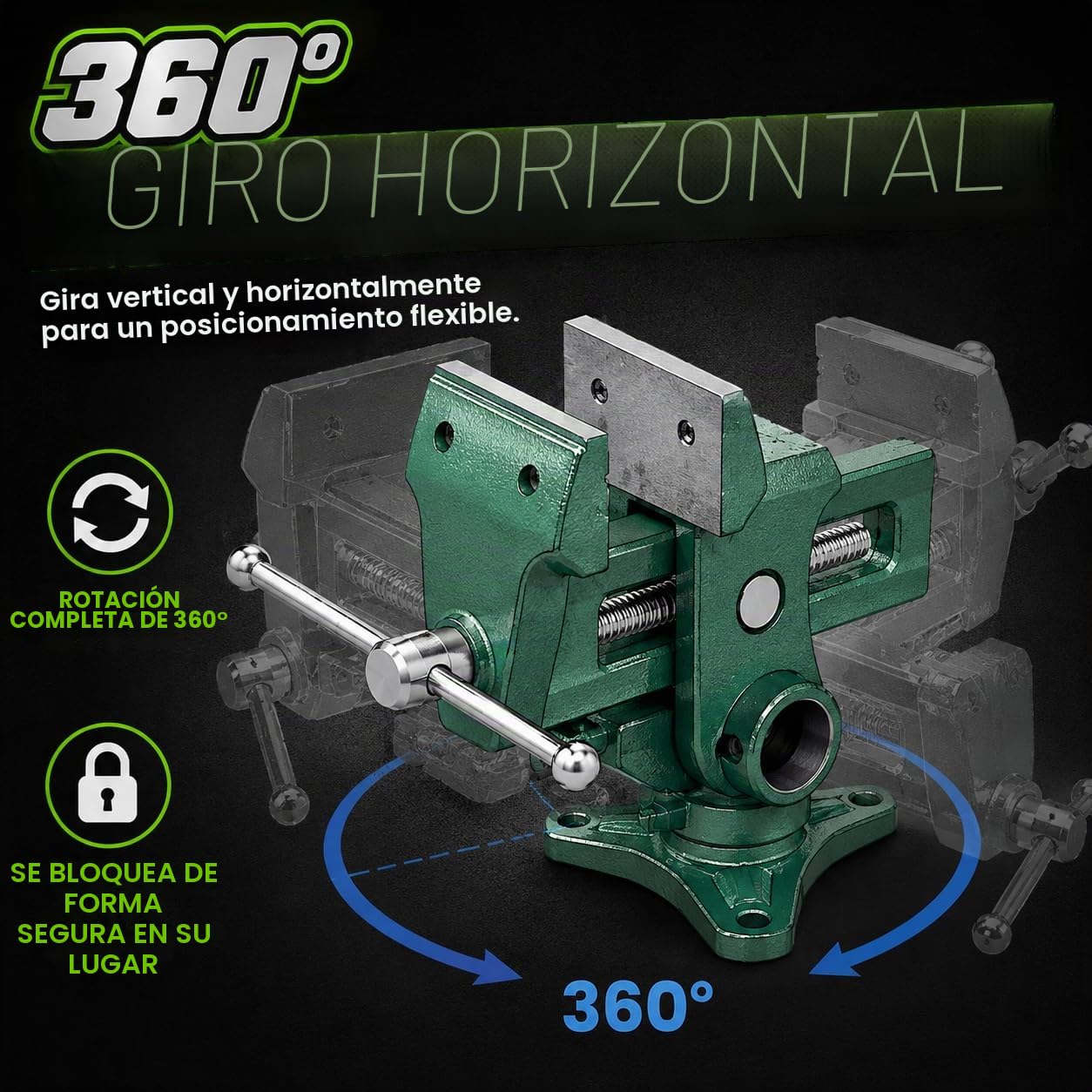 KATSU Tornillo de banco de loro multiángulo 3.5" / 90mm, Abrazadera de Tornillo de Mesa de Acero Gira 360° en Vertical y Horizontal 4021704