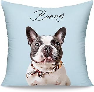 Funny DIY Personalized Pet Oil Painting Portrait from Photo Throw Pillow, Custom Dog Memorial Gifts for Loss of Dogs, Dog Cat Memorial Pillow, Customized Bereavement Sympathy Gifts for Pet Lover