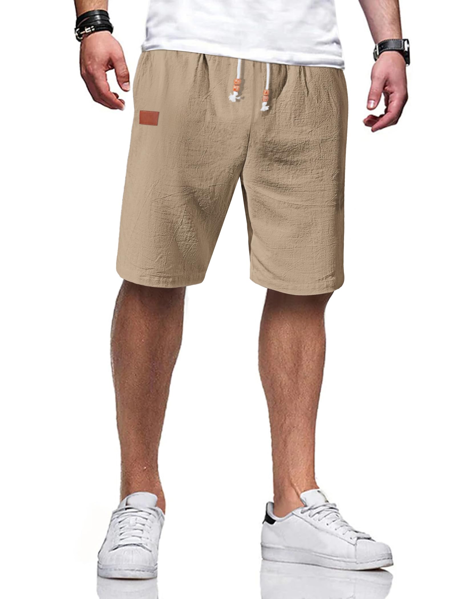 TARAINYA Leinen Kurze Hosen Herren Baumwolle mit Gummizug Freizeithose Shorts Herren Sommer Casual Leicht mit Taschen