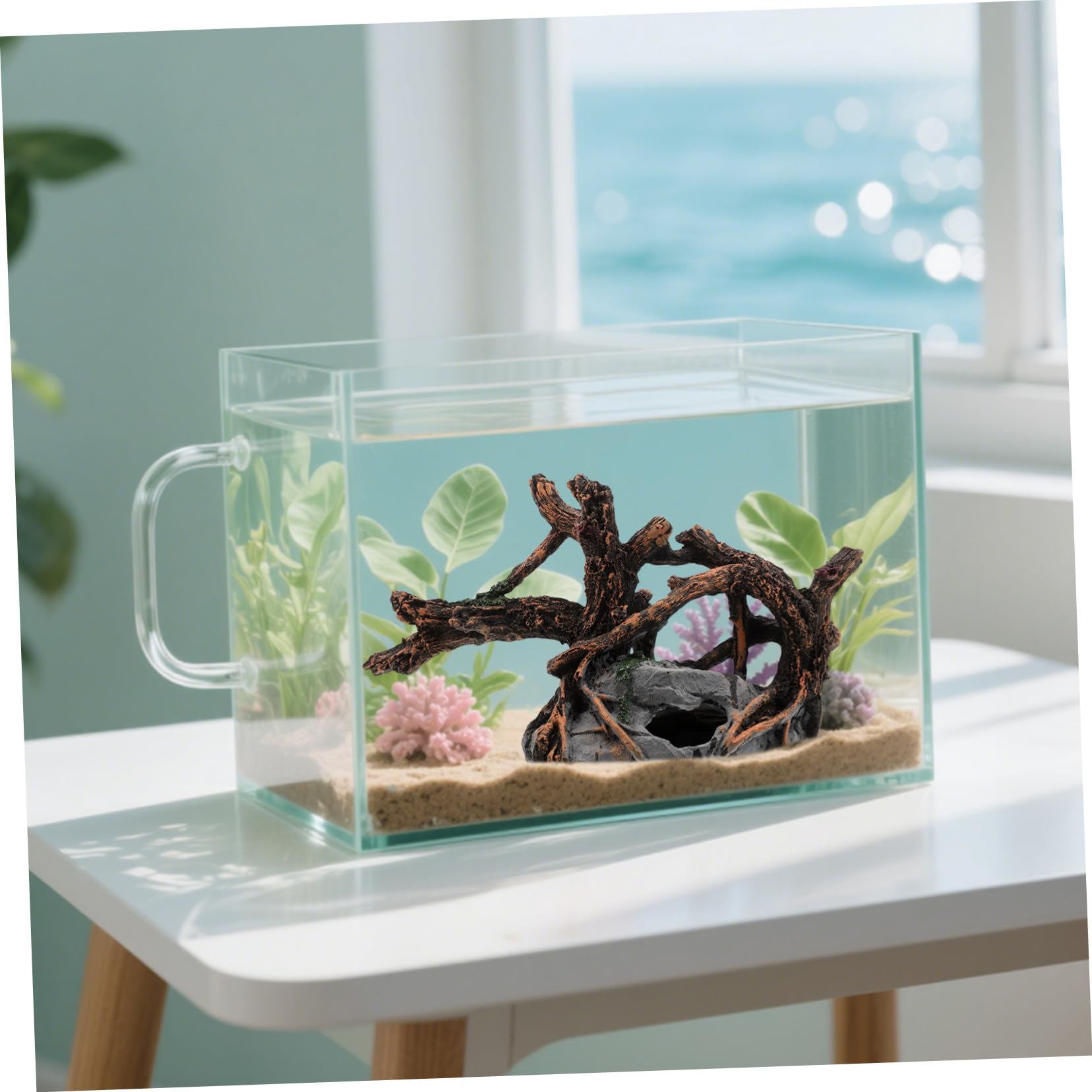 Hohopeti Resin Aquarium Deko Baumstamm Hohl Holzoptik Versteck für Betta Fische Aquarienlandschaft Pflegefrei Robust für Süß Salzwasser Terrarien