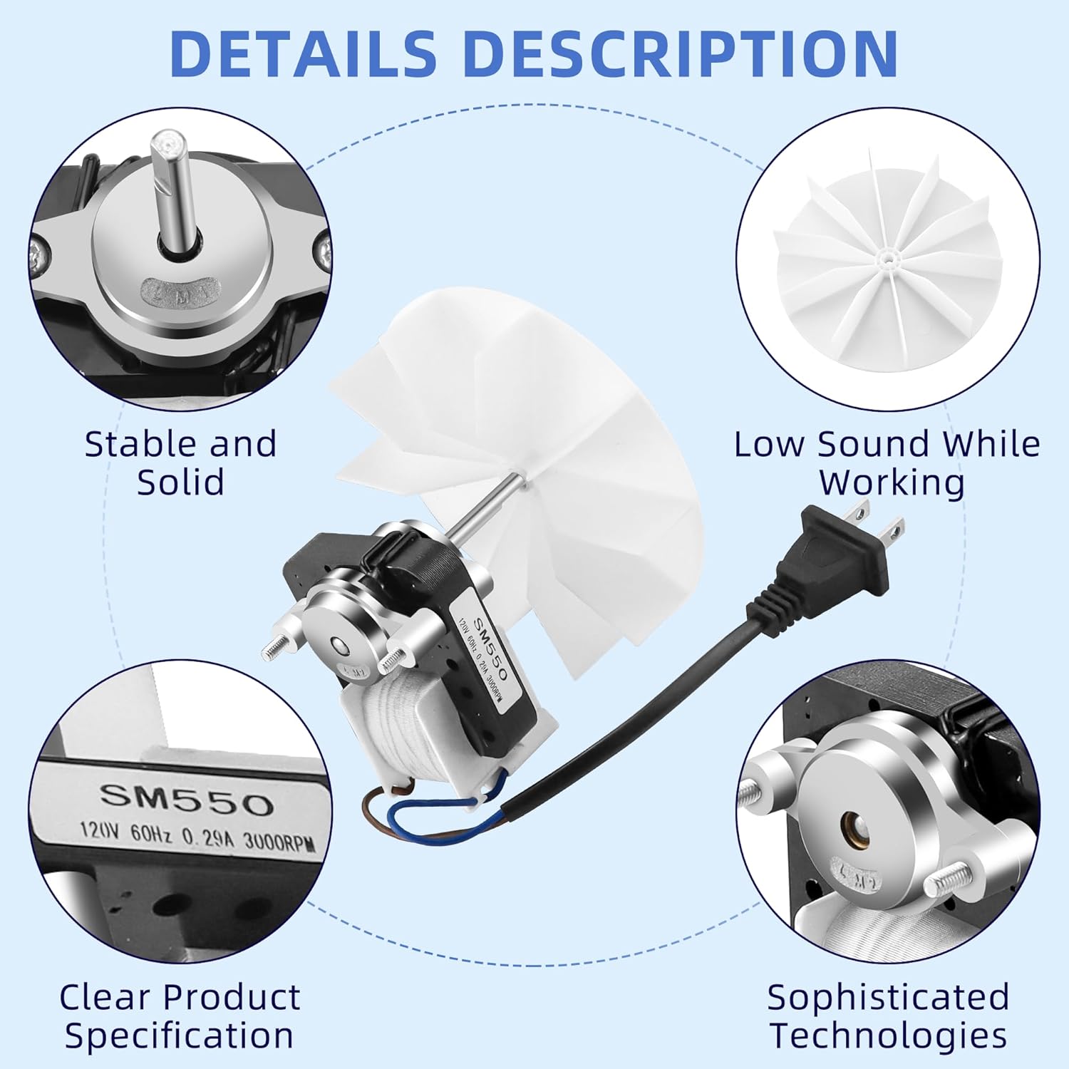 AMI PARTS Bathroom Fan Motor SM550 - Compatible with Nu.Tone, Broan, Replaces C65878, VFM100, E498-1, 82423K, K111, C01575, 65100, EM550, EM750-120V, 60Hz, 0.29A, 3000 RPM - 2-Pack