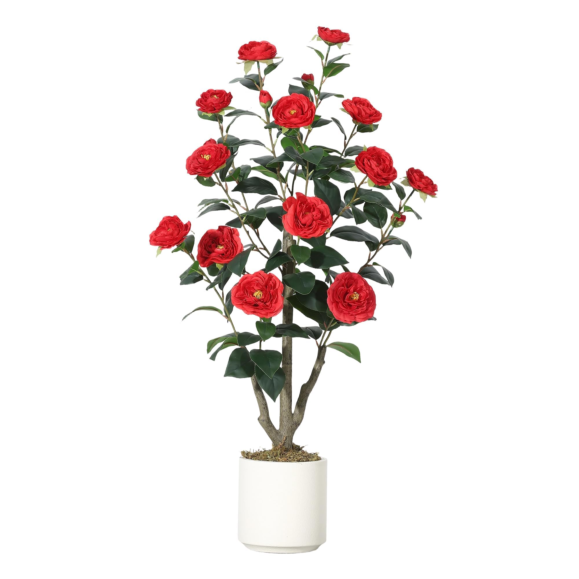 AffinityFurn 3FT Realistic Artificial Camellia Tree, Lifelike Silk Flowers, Potted Faux Evergreen Plant, Indoor/Outdoor Decorative Greenery, Maintenance-Free, Perfect for Living Room, Entryway, Red
