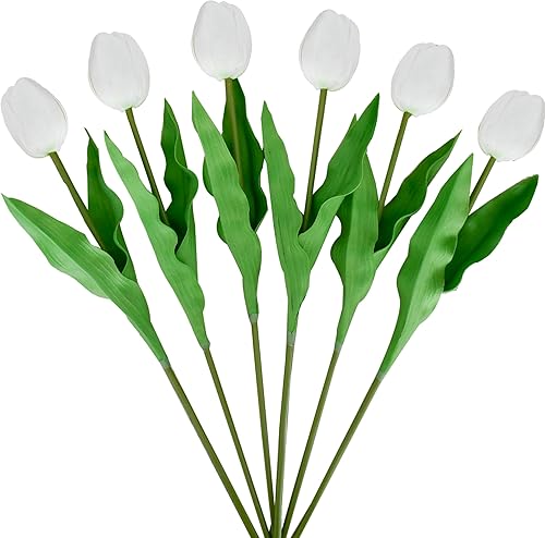 Miniatura 29 de Mandy's - 20 flores blancas artificiales de seda de tulipán artificial de 13.5 pulgadas para Año Nuevo, primavera, Día de la Madre, Pascua, Día