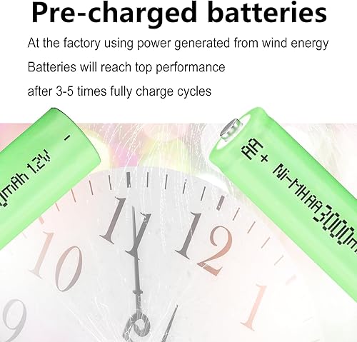 Miniatura 7 de Baterías recargables Ni-MH AA de 1.2 V AA 3000 mAh, doble A batería precargada de alta capacidad para luces exteriores de cubierta (4 paquetes)