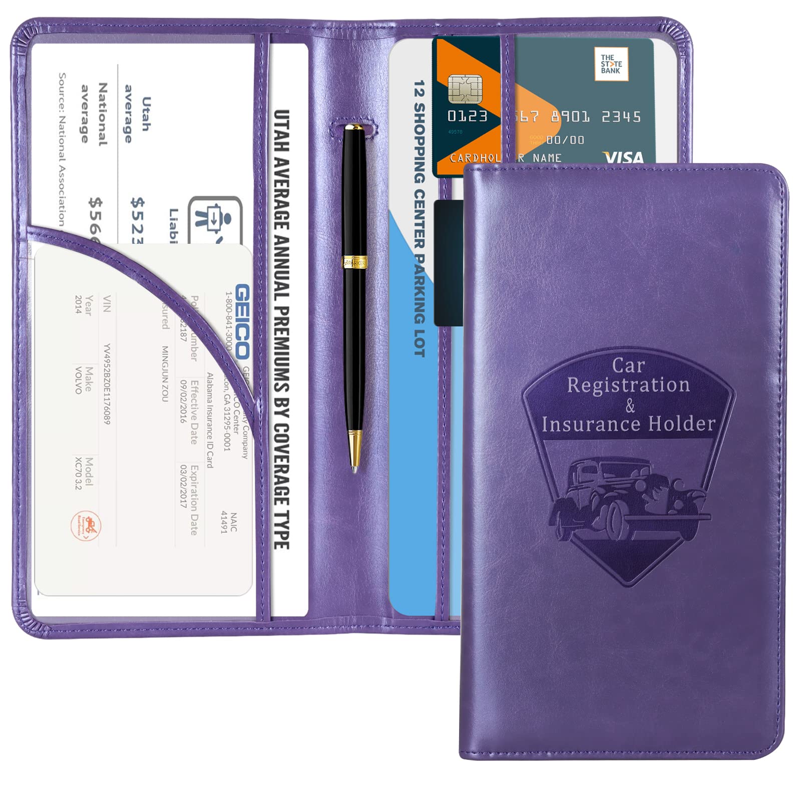 CoBak Car Registration and Insurance Holder | Vehicle Glove Box Organizer, Auto Truck Compartment Document Case with Magnetic Closure for Insurance &amp; Driver License
