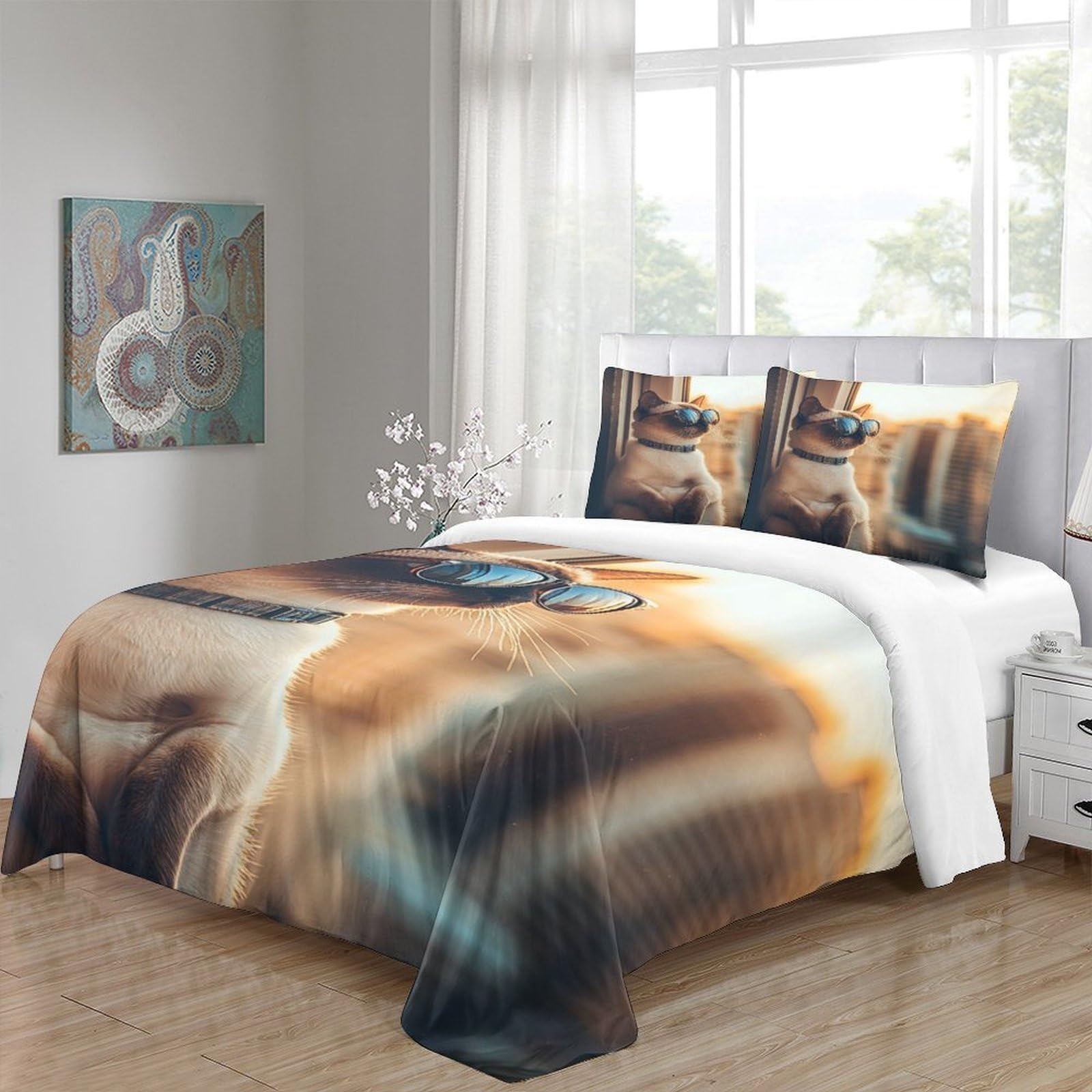 Occhiali da sole da gatto fantastici Impressione 3D 3 pz coperteletto fodera per edredone microfibra ipoallergenica antiacari per bambini adolescenti ragazze Super king（260x220cm）