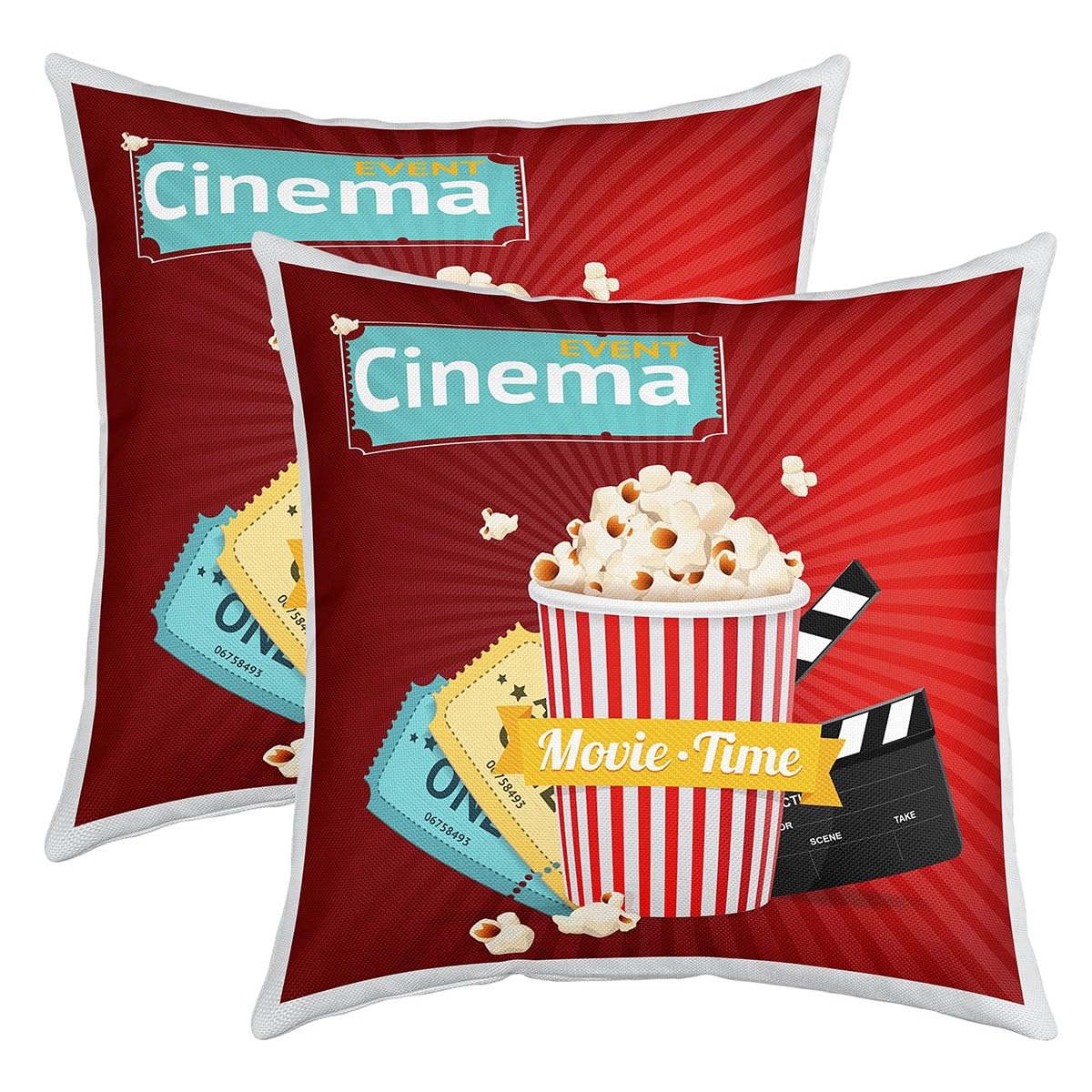 Loussiesd Movie Theater Decor Reversible Throw Pillow Covers Cinema Pillow Covers Home Decor for Kids Adults Movie Night Square Cushion Covers Set of 2 Old Fashion Home Theater 16x16 Inch