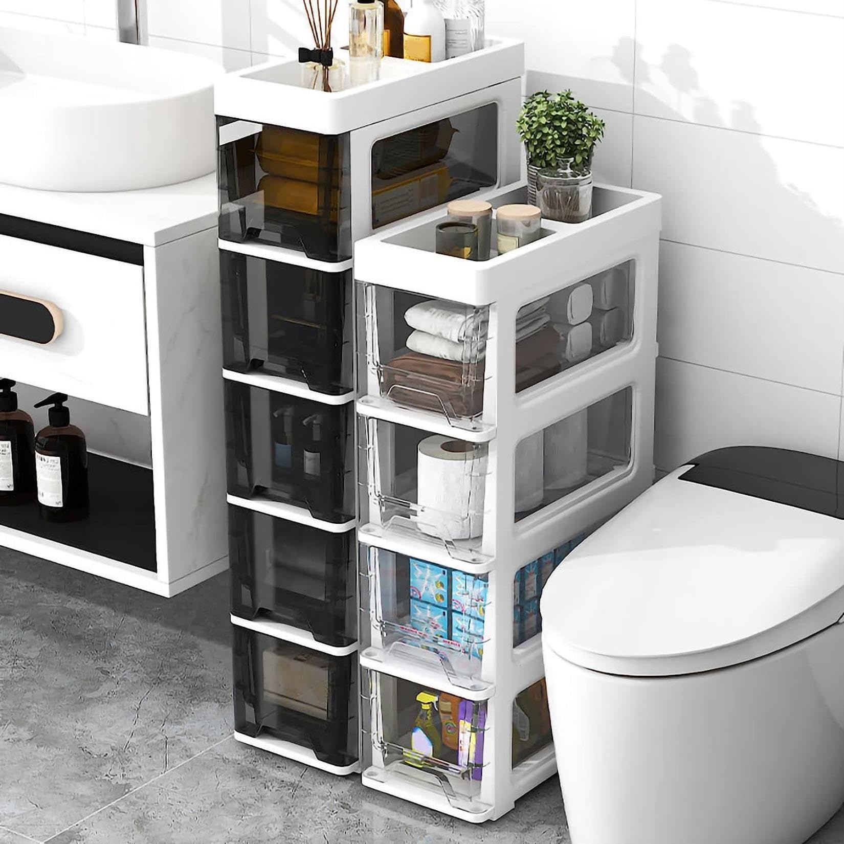 Cajones de almacenamiento apilables Gabinete de almacenamiento de piso de baño, 18 cm (7 pulgadas) Gabinete de almacenamiento de Papel higiénico Delgado de plástico indep