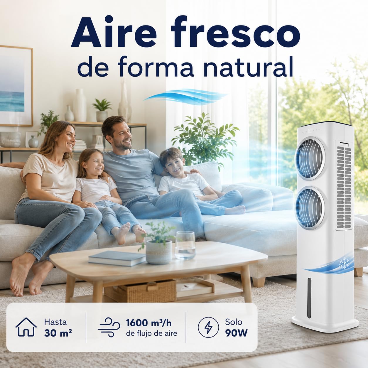 Climatizador Evaporativo VONALA SMALL-DUO – Enfriador de Aire Portátil con Doble Ventilador, Depósito 9L, 5 Velocidades, Mando a Distancia, 90W, Portátil