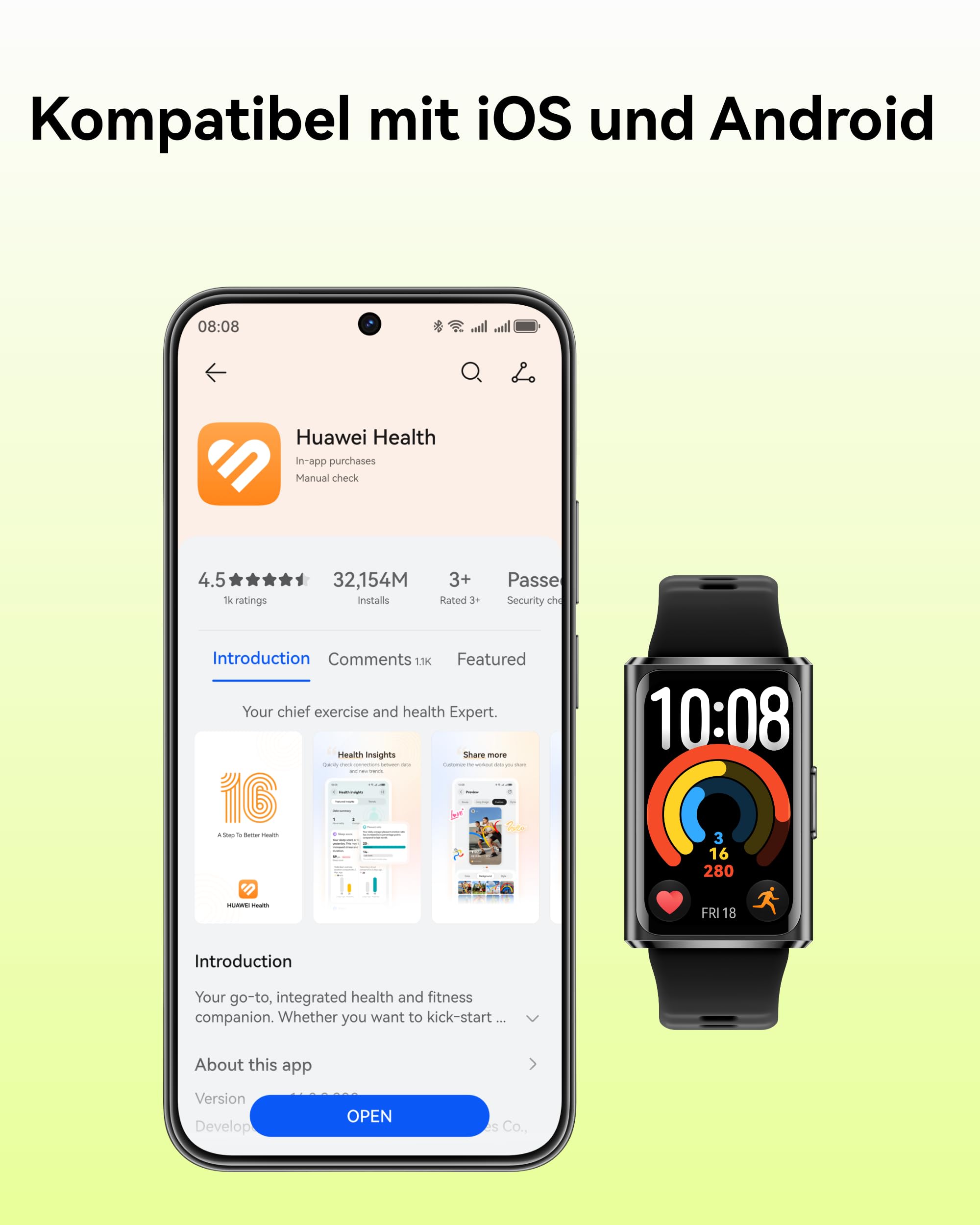 HUAWEI Band 11 Pro Smartwatch, Autonomes GPS Fitness Tracker, 1,62″ AMOLED 2000 Nits, Herzfrequenz- & Schlaftracking, SpO2, 5 ATM, Legierungsgehäuse, Schwarz