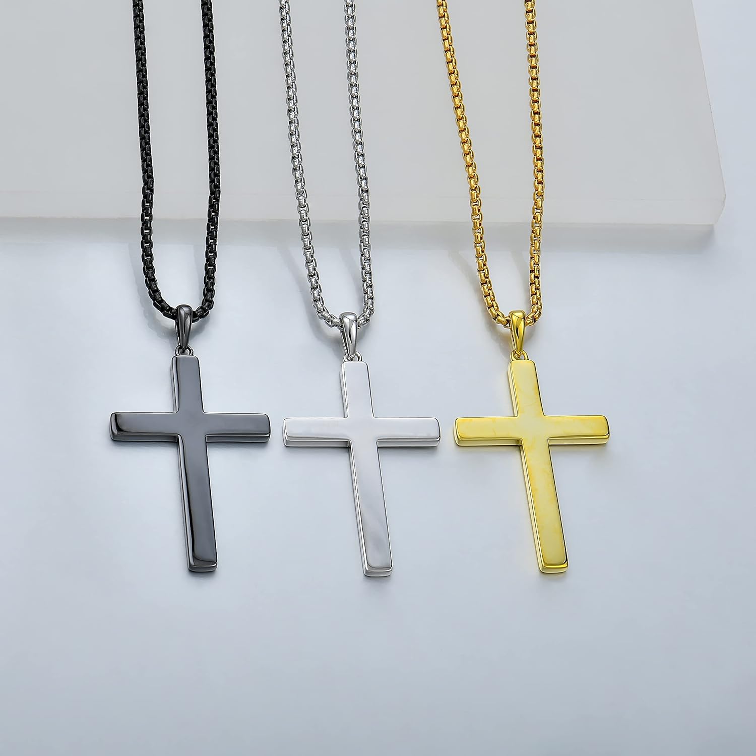 925 Sterling Silver High Polished Cross Necklace for Men,Christian Cross Pendant Jewelry for Men, 24" Rolo Chain Cross Jewelry - Image 5