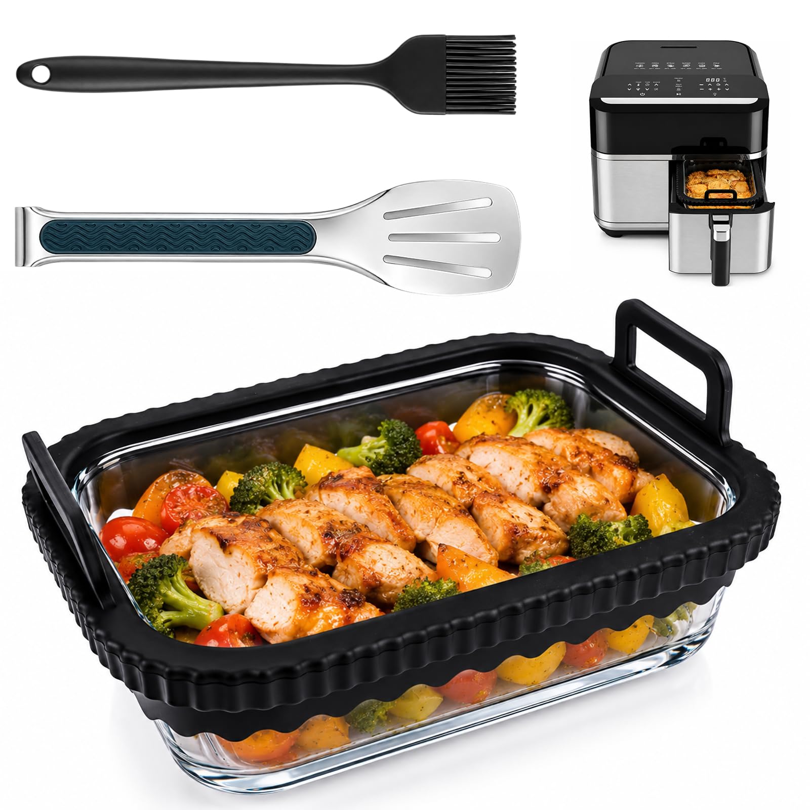 Air Fryer Liners for Ninja Air Fryer Glass Baking Tray with Brush and Clip