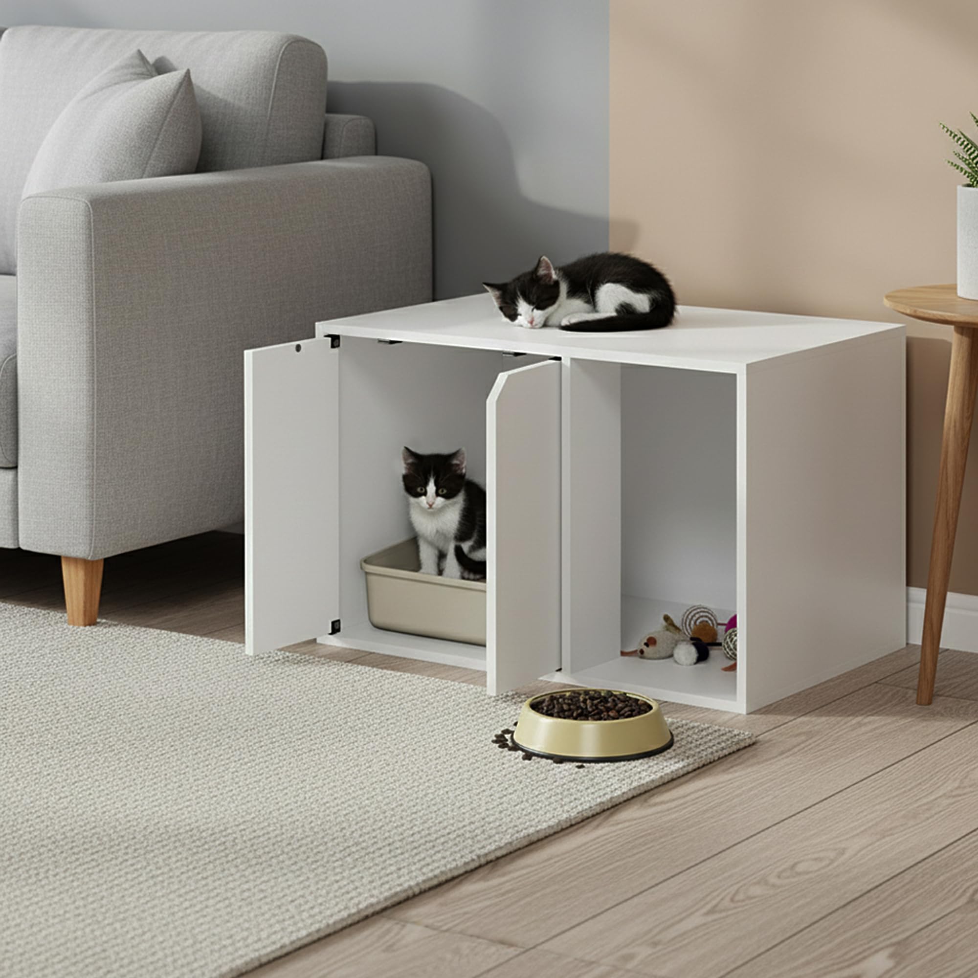 Furinno Peli tavolino piccolo con contenitore per lettiera, bianco solido