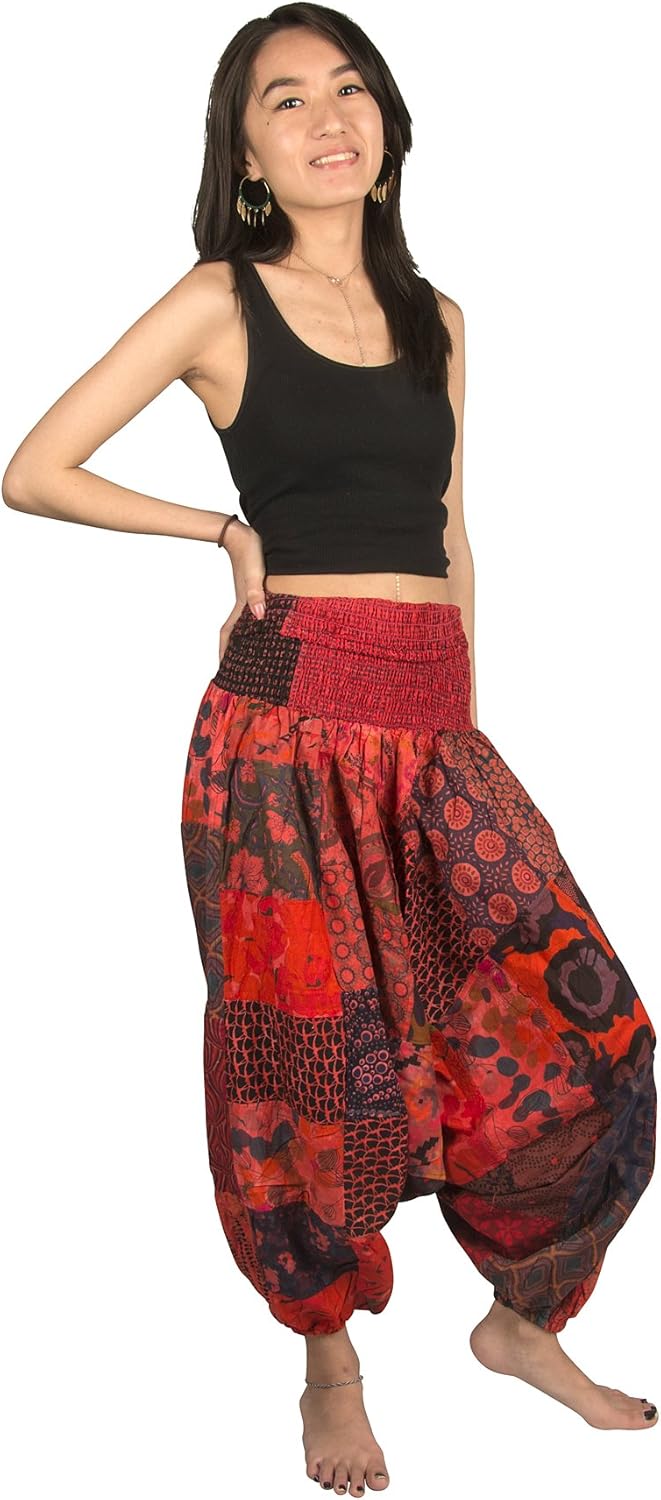 Tribe Azure 100% Cotton Casual Pants Patchwork Comfortable Baggy Yoga Hippie Boho Colorful - Image 7