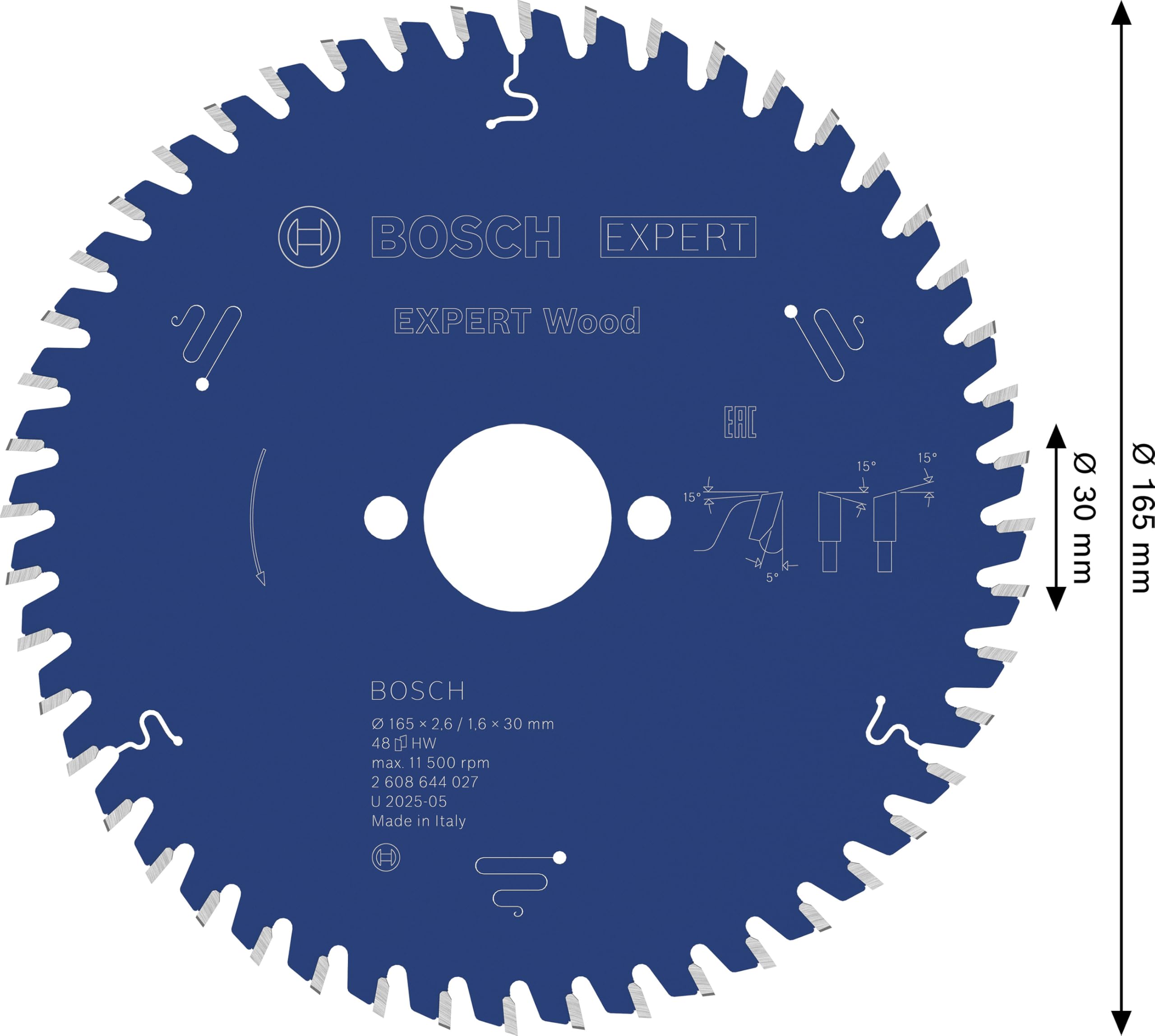 Bosch 1x Lame de scie circulaire filaire EXPERT Wood (pour Bois résineux, Bois dur, Ø mm, Professional Accessoire Scies circulaires portatives filaires)