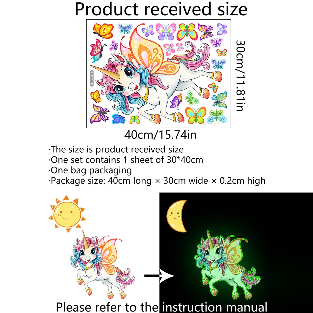 Adesivi Fluorescenti Unicorno E Stelle | Per Camera Bambini | Luminosi Al Buio | 30x60 Cm - Foto 6