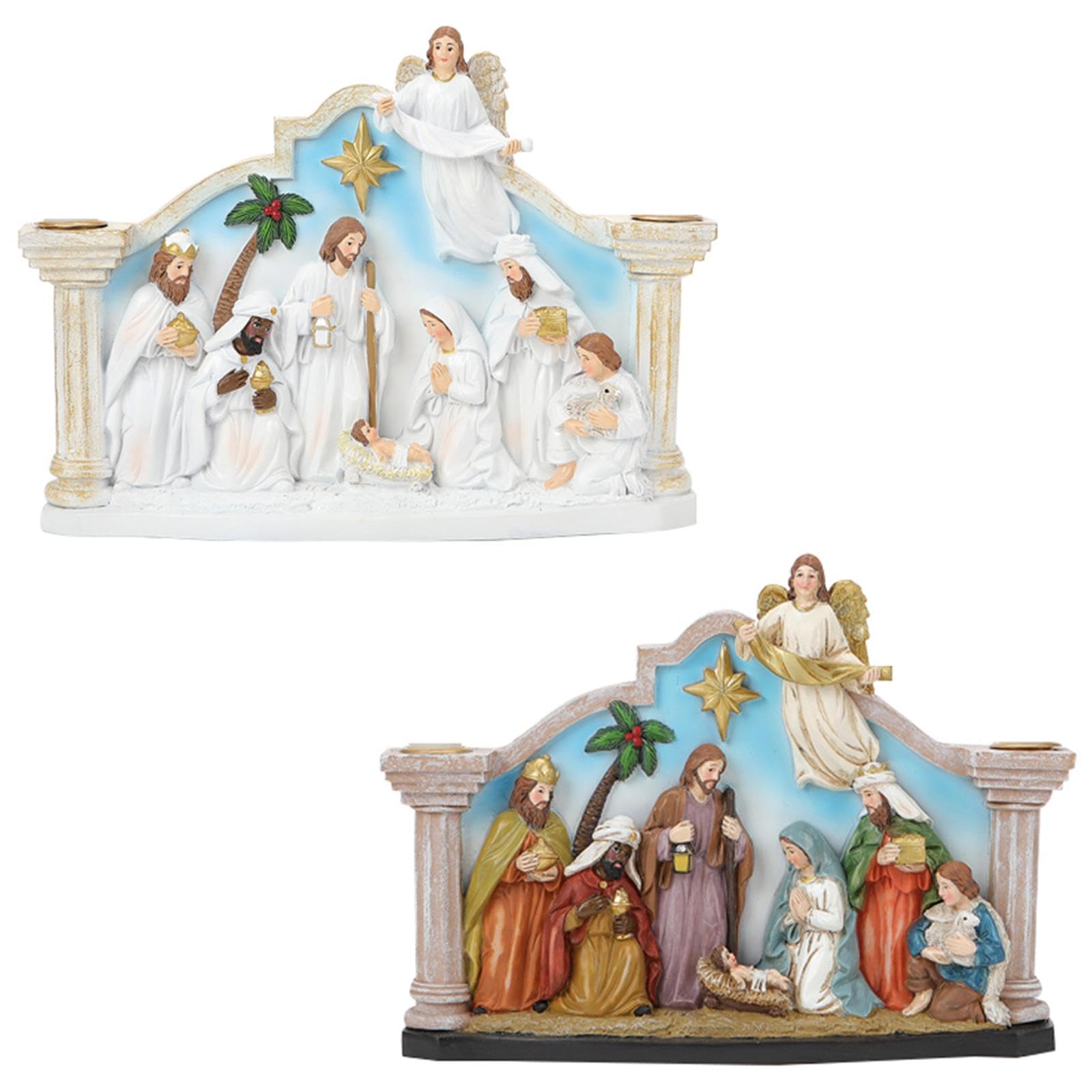 Santa Familia de resina Belén de Navidad, soporte para velas, soporte para velas de Adviento, figuras para el belén
