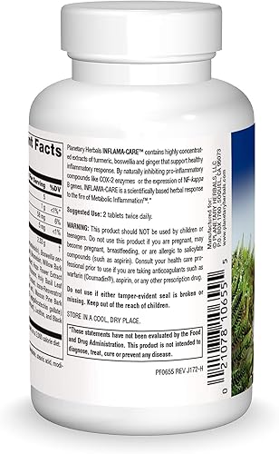 Miniatura 2 de Planetary Herbals Inflama-Care 1165mg Turcuma/Boswellia Complejo - 60 Tabletas