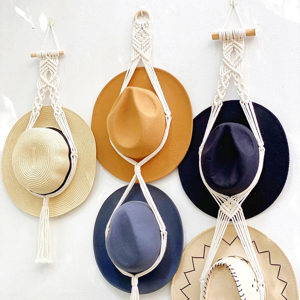 Organizador De Sombreros para Colgar En La Pared, Estante De Sombrero Boho para Exhibición, Colgador De Sombrero Bohemio, Estante De Exhibición De Sombrero Tejido A Mano, Soporte Decorativo