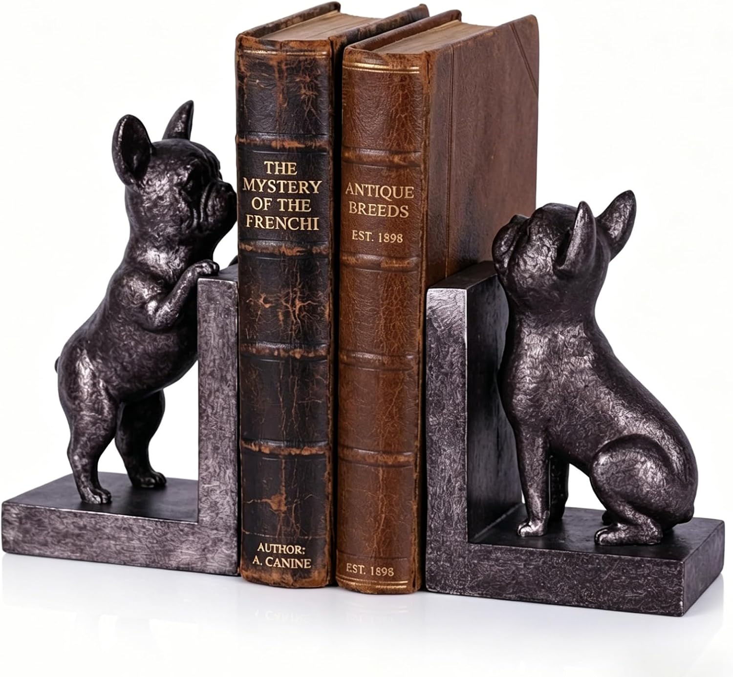 French Bulldog Bookends Decorative Dog Bookends for Shelves, Heavy Duty Resin Animal Bookend, Rustic Black Bronze Vintage Decorative Bookend for Office Bookshelf Decor