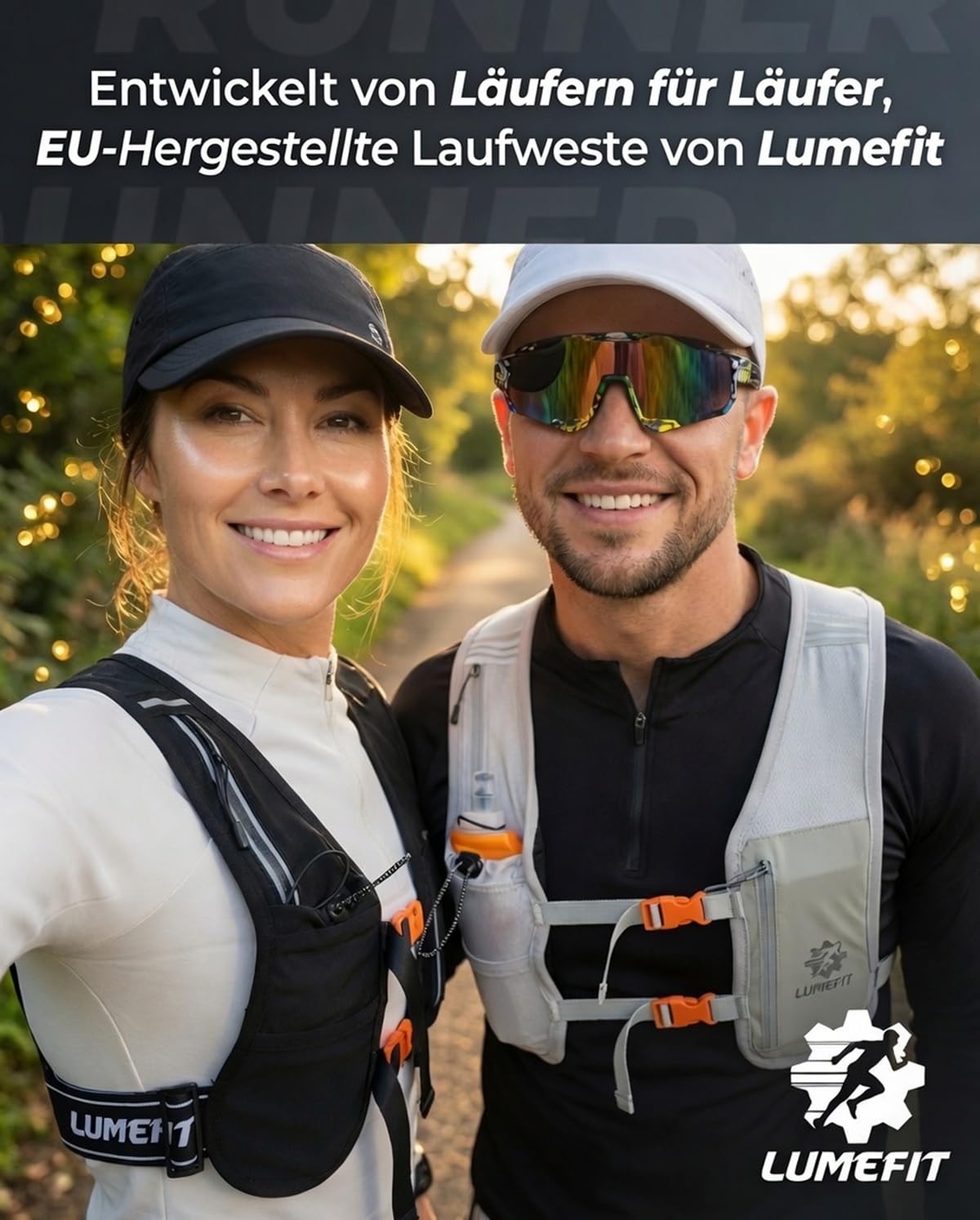 LUMEFIT Laufweste für Damen & Herren inkl. 500ml Trinkflasche - Trinkrucksack zum Laufen und Joggen Atmungsaktiv & Reflektierend - Laufrucksack Weste | Trinkweste Rucksack | Running Vest