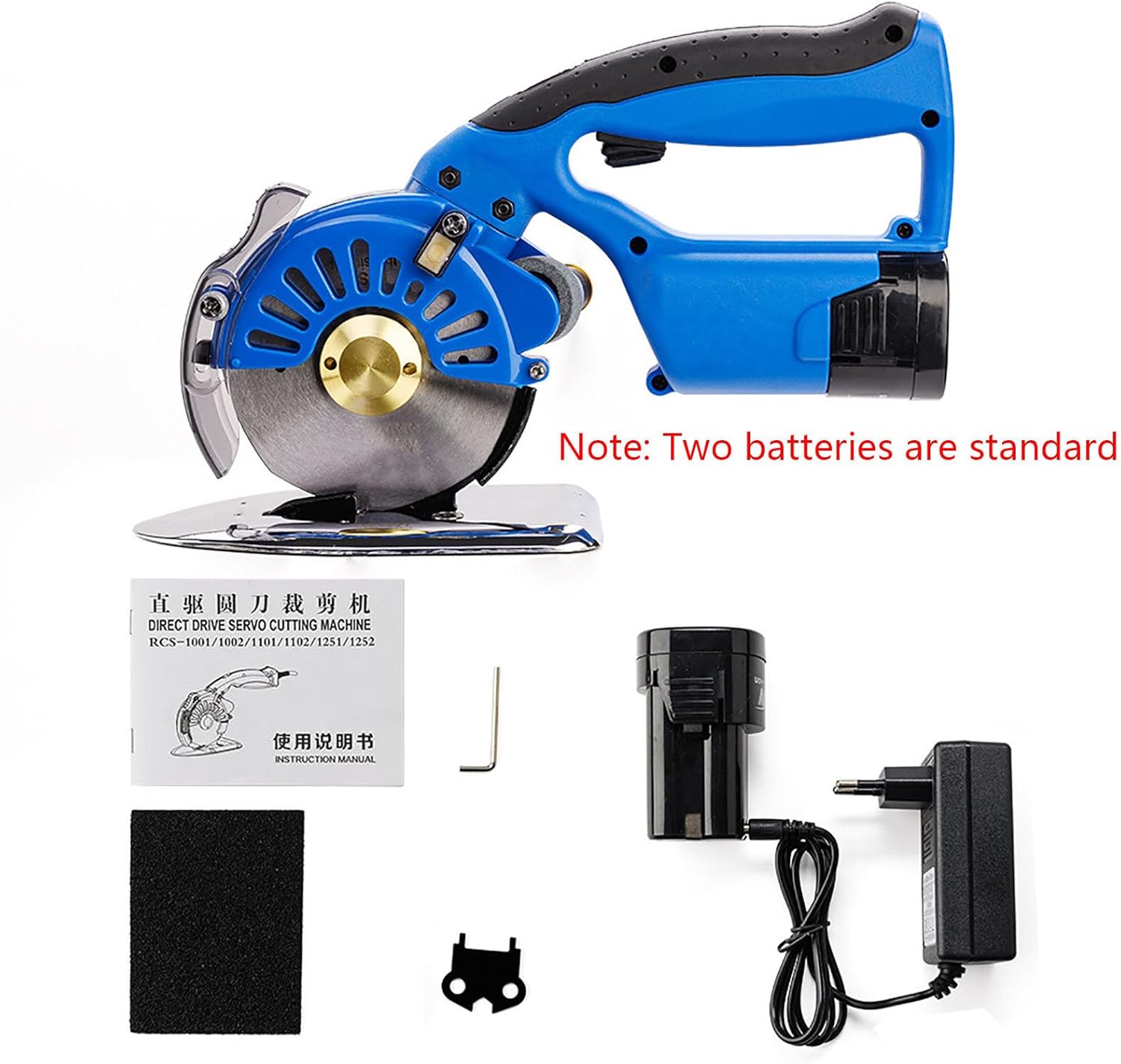 Electric Fabric Rotary Cutter with 2x16.8V Battery, Cordless Speed Adjustable Scissor 125mm Round Knife Leather Cutting Machine Suitable, for Multi-Layer Fabric