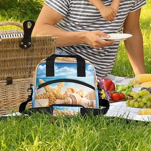 Miniatura 2 de Lonchera de verano para la playa, bolsa aisladaenfriadora para mujeres, hombres, niñas, niños, estrellas de mar, conchas marinas, bolsa de almuerzo