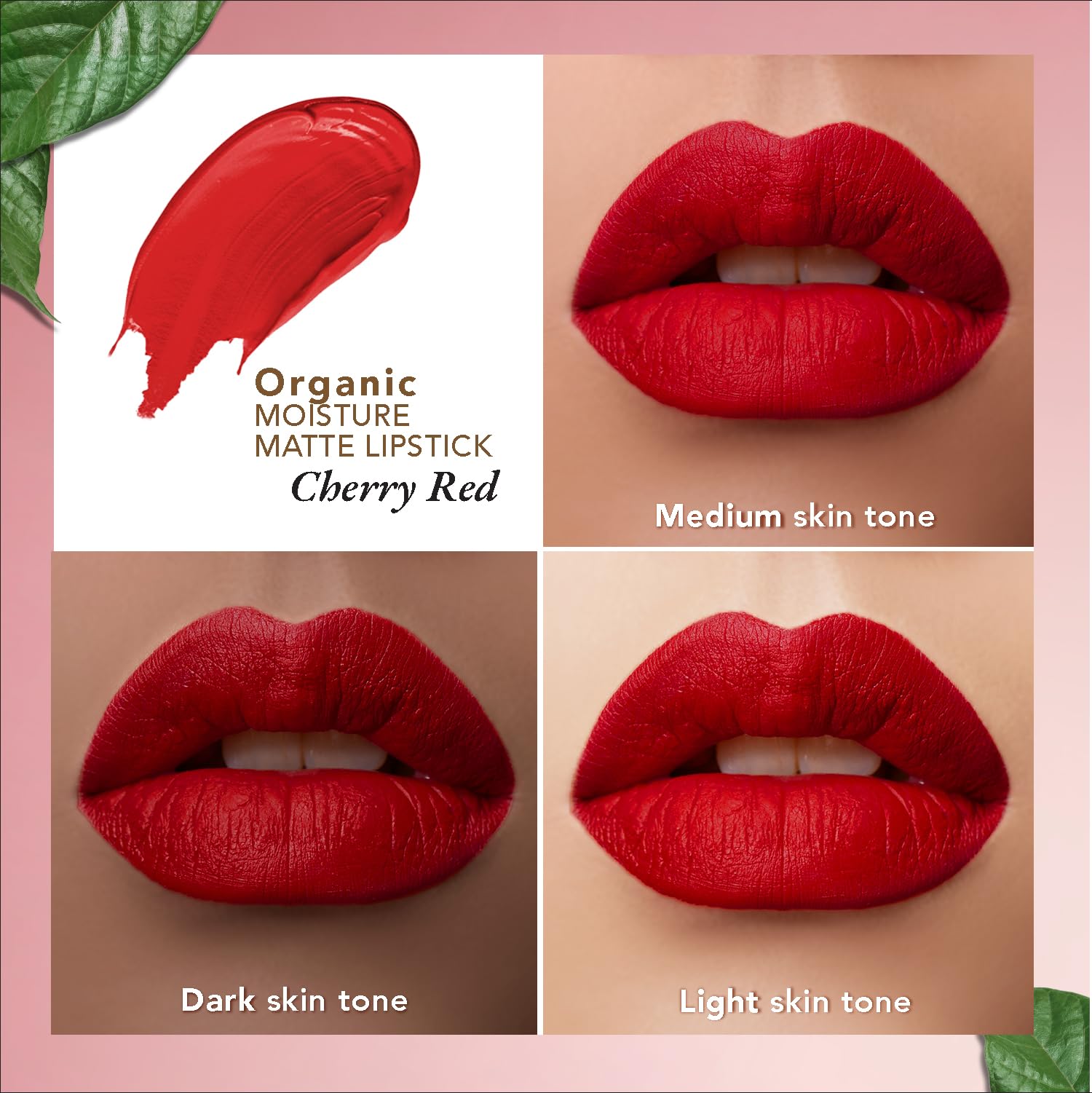 Organic Harvest Moisture Matte Lipstick – Cherry Red | langanhaltender roter, cremiger matter Lippenstift | feuchtigkeitsspendende Formel | zertifiziertes Bio-Make-up | tierversuchsfrei & vegan, 4 g