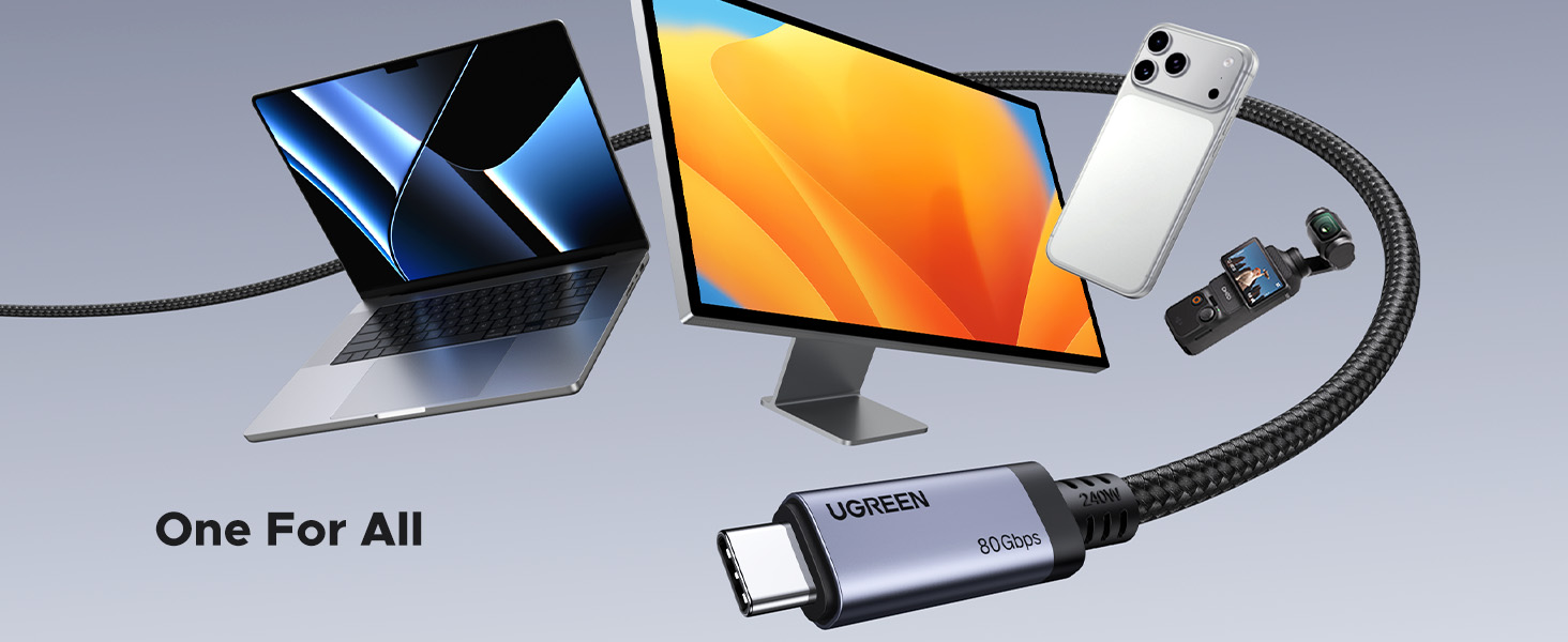 Image of UGREEN 240W USB C to USB C Cable USB4 Gen4 80Gbps for Thunderbolt 5 /4 /3, Premium 18K Dual 8K Triple 4K Display PD3.1 Charging Compatible with USB C Monitors, MacBook, iPad, iPhone 17 /16 /15, 3.3FT