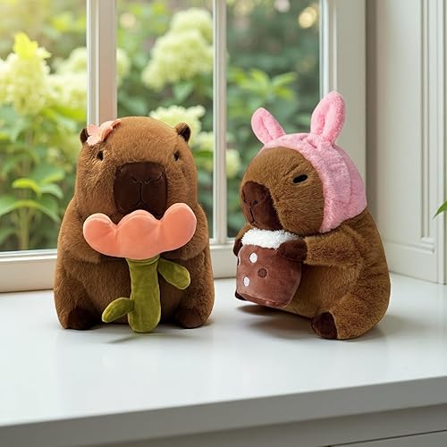 Miniatura 7 de Capybara - Juguete de peluche de 12 pulgadas, bonito y grande y suave, almohada de peluche con llavero para niños y niñas (flor)