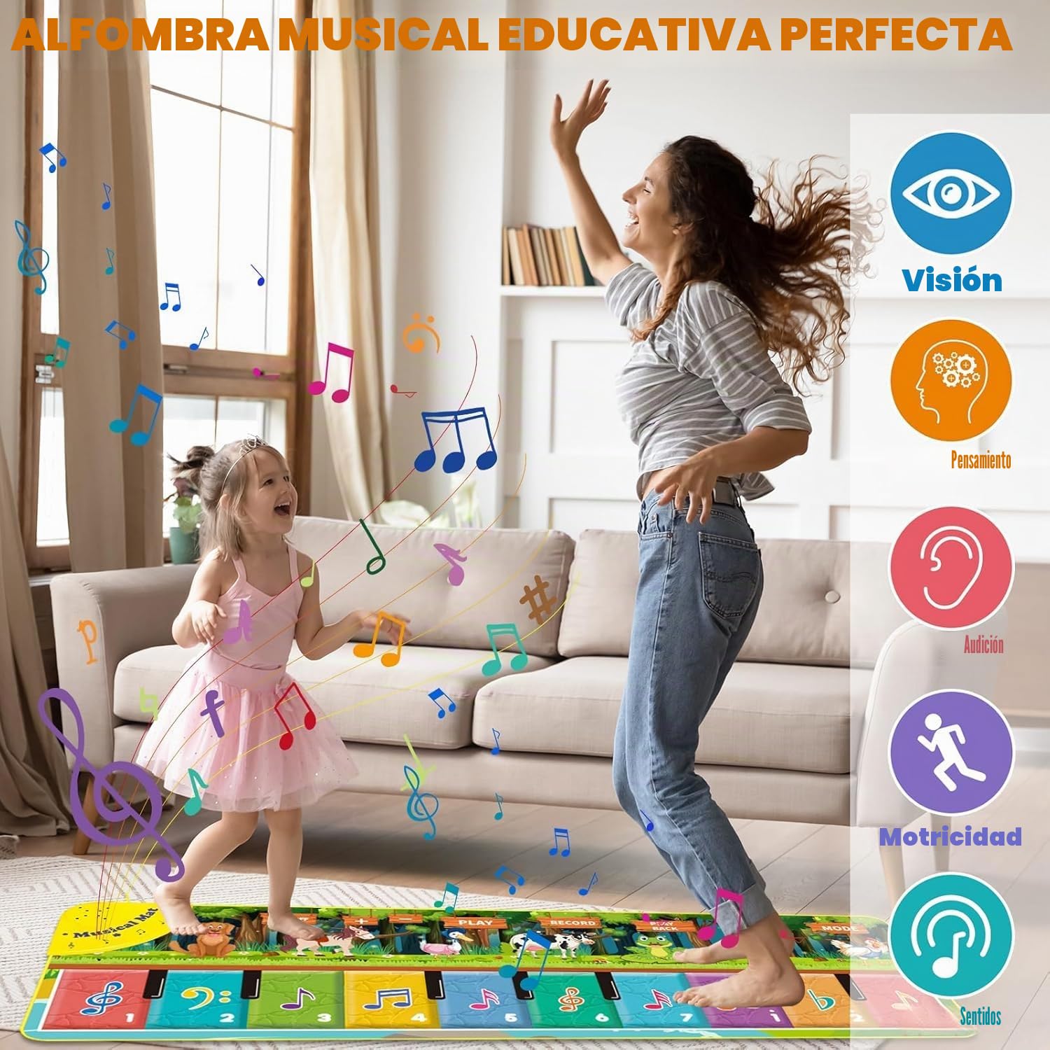Alfombra Musical para Bebé, Alfombra de Música para Niños Pequeños, 110 x 36 cm, Alfombrilla de Juego de Música Niños y Niñas 3 4 5 6
