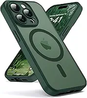Capa para iPhone 15 Pro Max, compatível com MagSafe, proteção de câmera, capa de filme fosco translúcido magnético, grau militar (verde floresta)