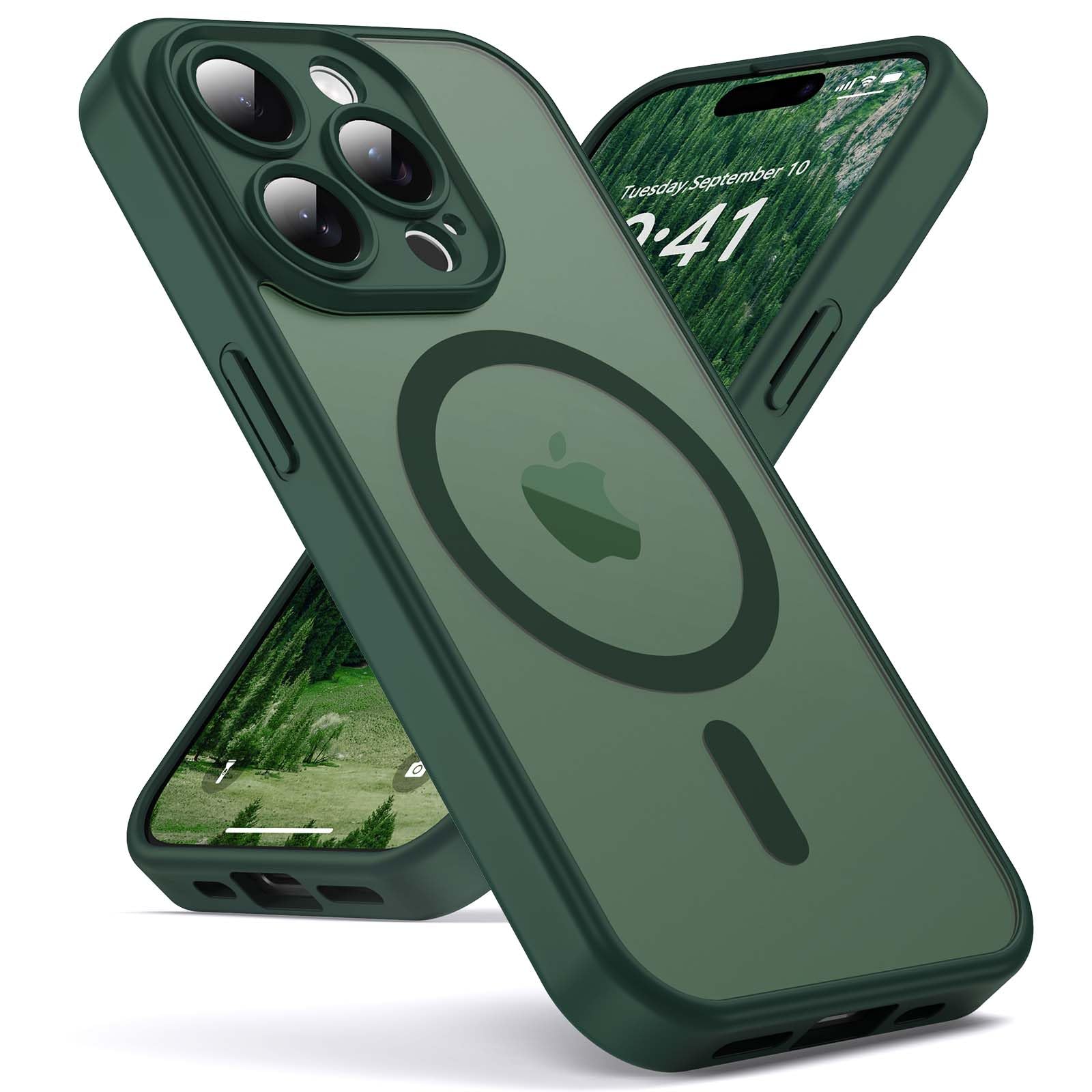 for iPhone 15 Pro Max case, MagSafe Compatible, Camera Protection, Magnetic Translucent Matte Film case, Military Grade (Forest Green)