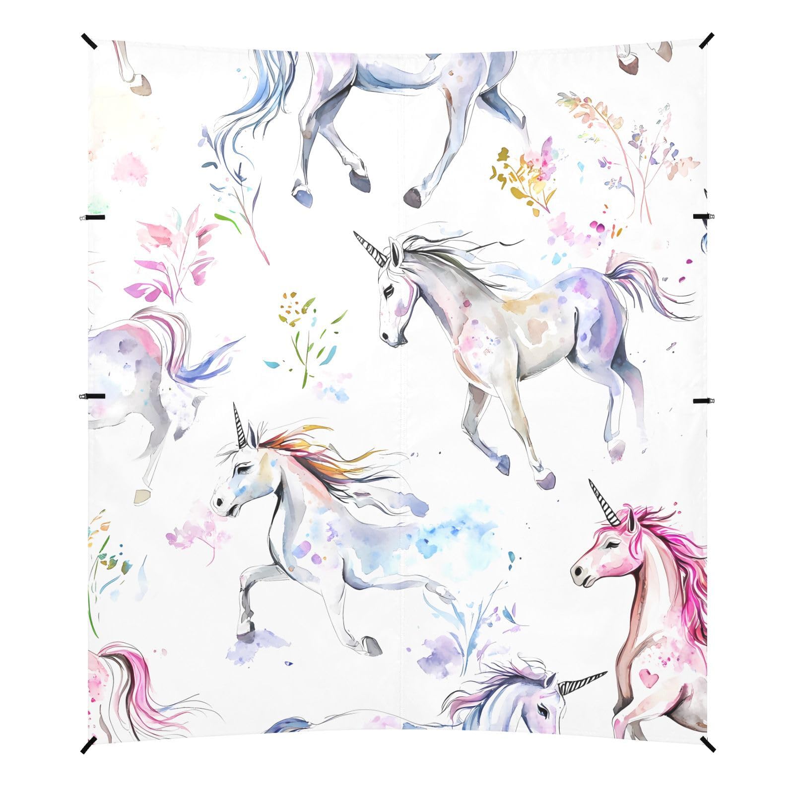 Colorful Chic Unicorns Beach Cabana Tent UPF50 Lightweight Portable Sunshade with Sandbags & Sand Shovel for Camping Trips, Fishing, Backyard Fun or Picnics