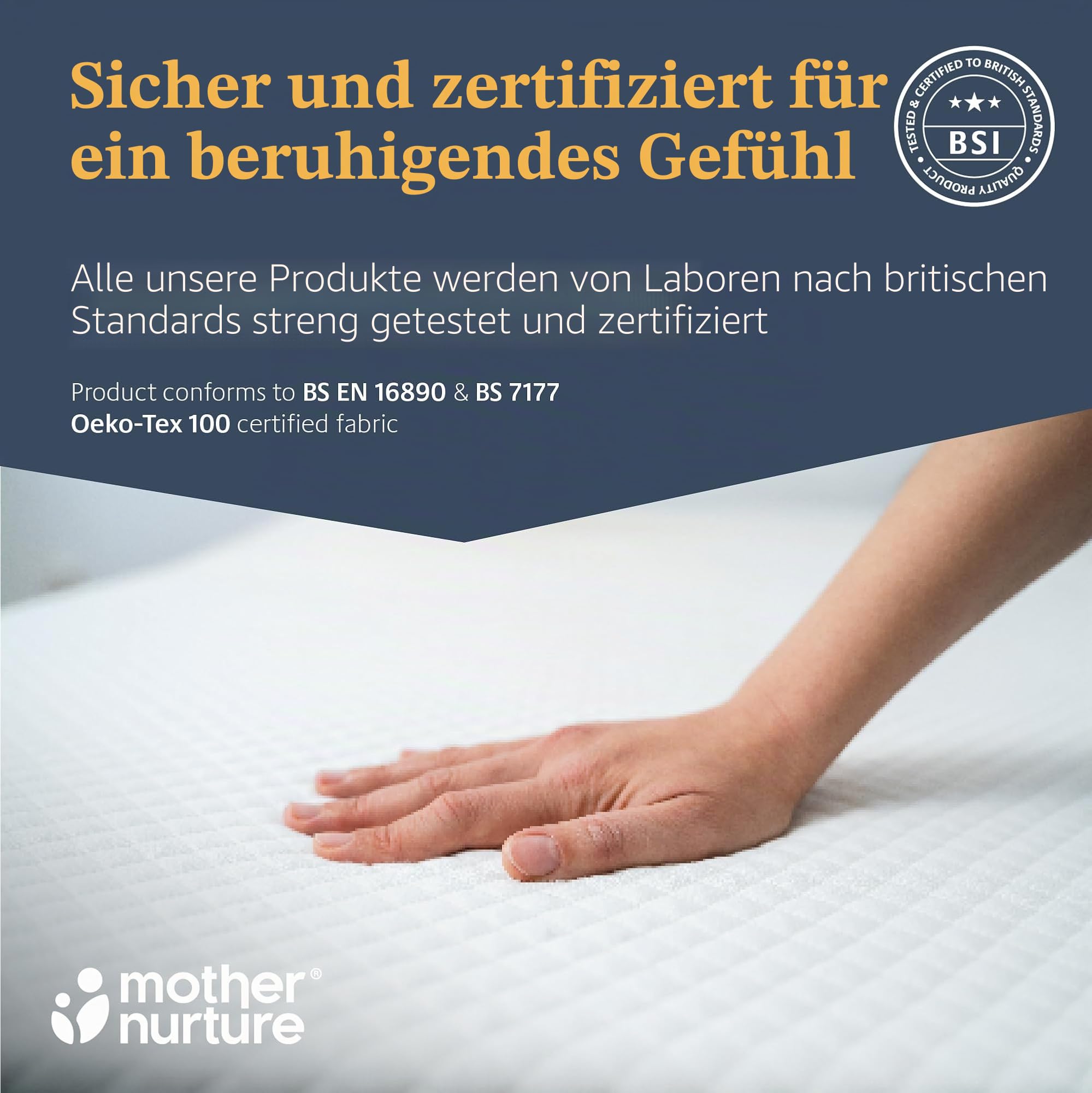 Mother Nurture Klassische Matratze für Reisebett aus Ökofaser, weiß, 95 x 65 x 7,5 cm