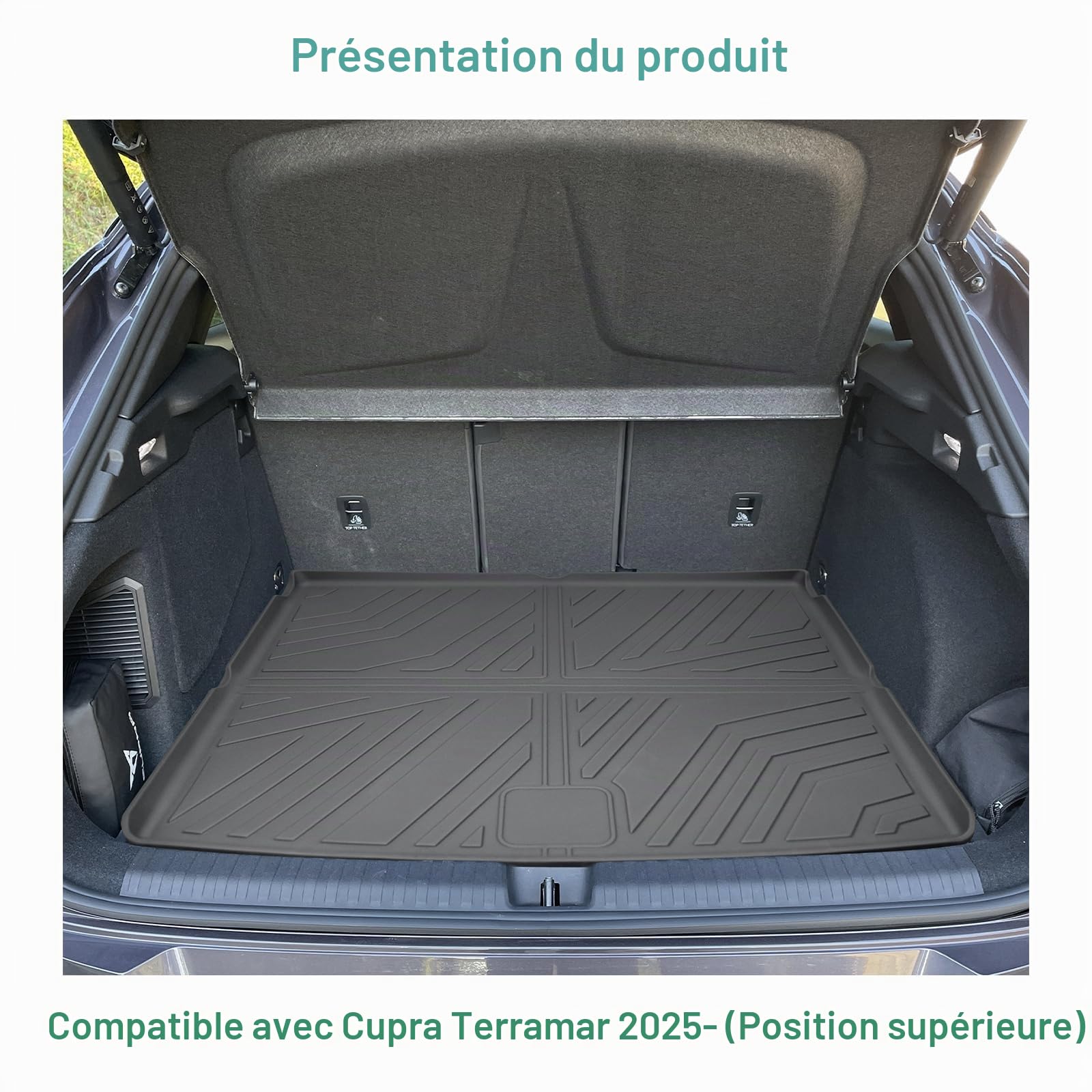 GAFAT Compatible avec Cupra Terramar 2025 2026 Hybrid/Plug-in Hybrid Tapis de Coffre, Facile à Plier, TPE Protecter Toutes Saisons, Bord Haut, Originale Scanner 3D, Terramar Accessoires (Supérieur)