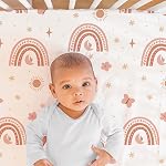 The Peanutshell 3 Piece Baby Crib Bedding Set for Girls - Newborn, Infant & Toddler Nursery Bed Set Decor with Fitted Crib Sheet, Dust Ruffle Comforter - Boho Rainbow