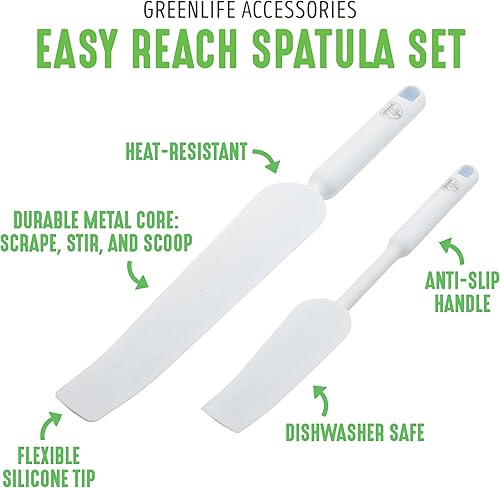 Miniatura 2 de GreenLife Herramientas y utensilios de cocina, juego de espátulas de silicona de fácil alcance para hornear, mezclar y agitar, resistente al calor y