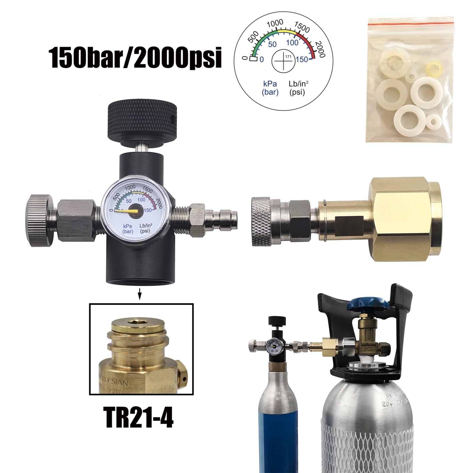 1 unidad de generador de agua de soda con gas, cilindro de dióxido de carbono, estación de llenado, botella, conector adaptador de recarga de CO2(CGA320 2Kpsi 150bar)