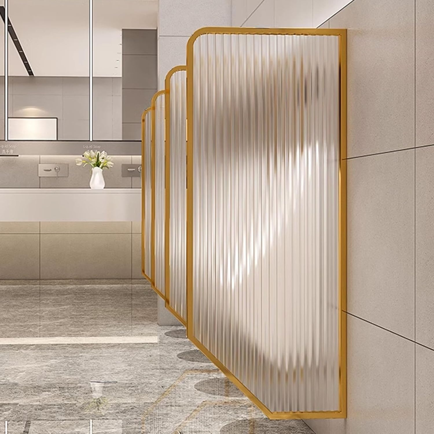 1~5 Pcs Men's Urinal Privacy Screen Modern Bathroom Partition 15.7"x47.2" Public Toilet Partition Large Freestanding Divider Wall-Mounted Hotel Toilet Partition, Black/Gold, Translucent Glass(Gold,1 p