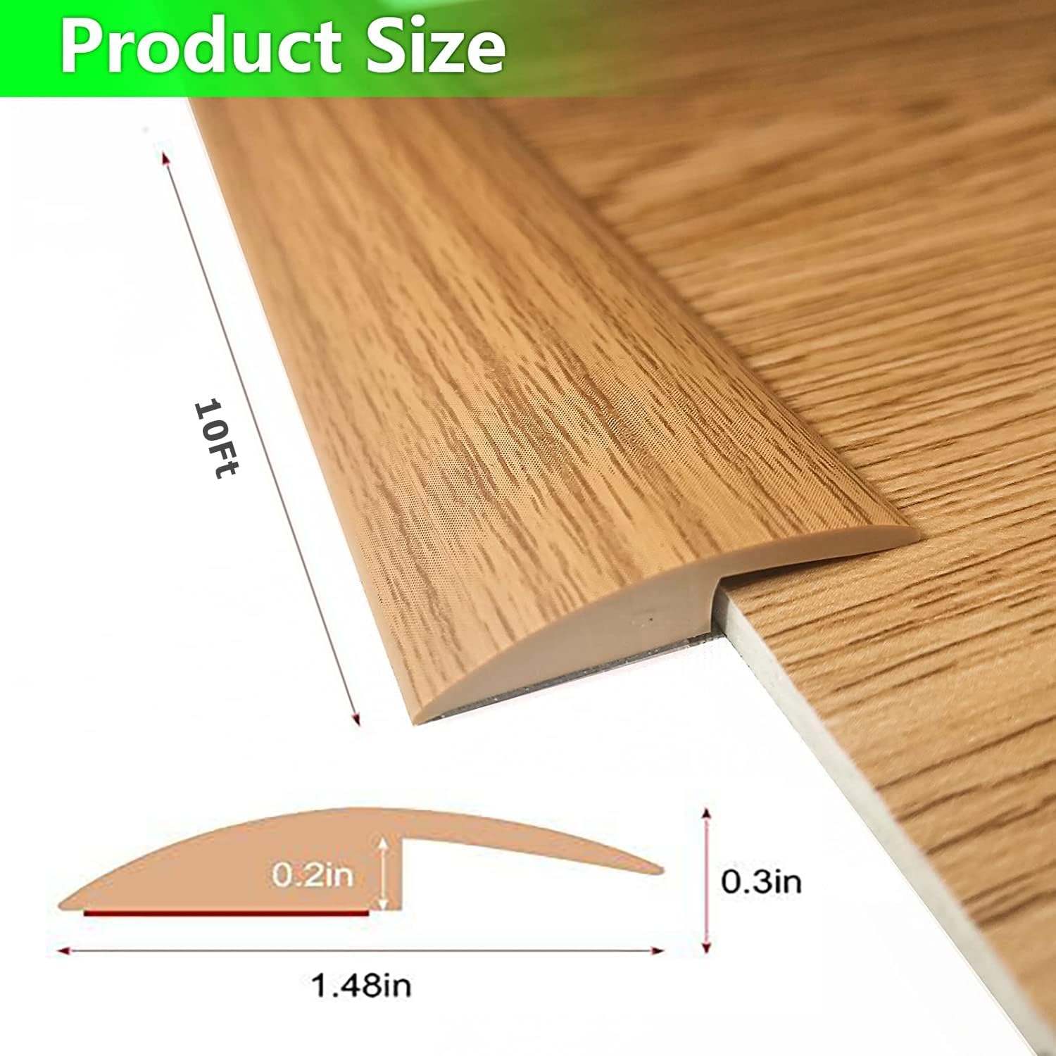 SUVEUS 10Ft Floor Transition Strip, Self Adhesive Carpet Edging Trim Strip, Threshold Strips for Threshold Height Less Than 5 mm (Light Brown) image 2