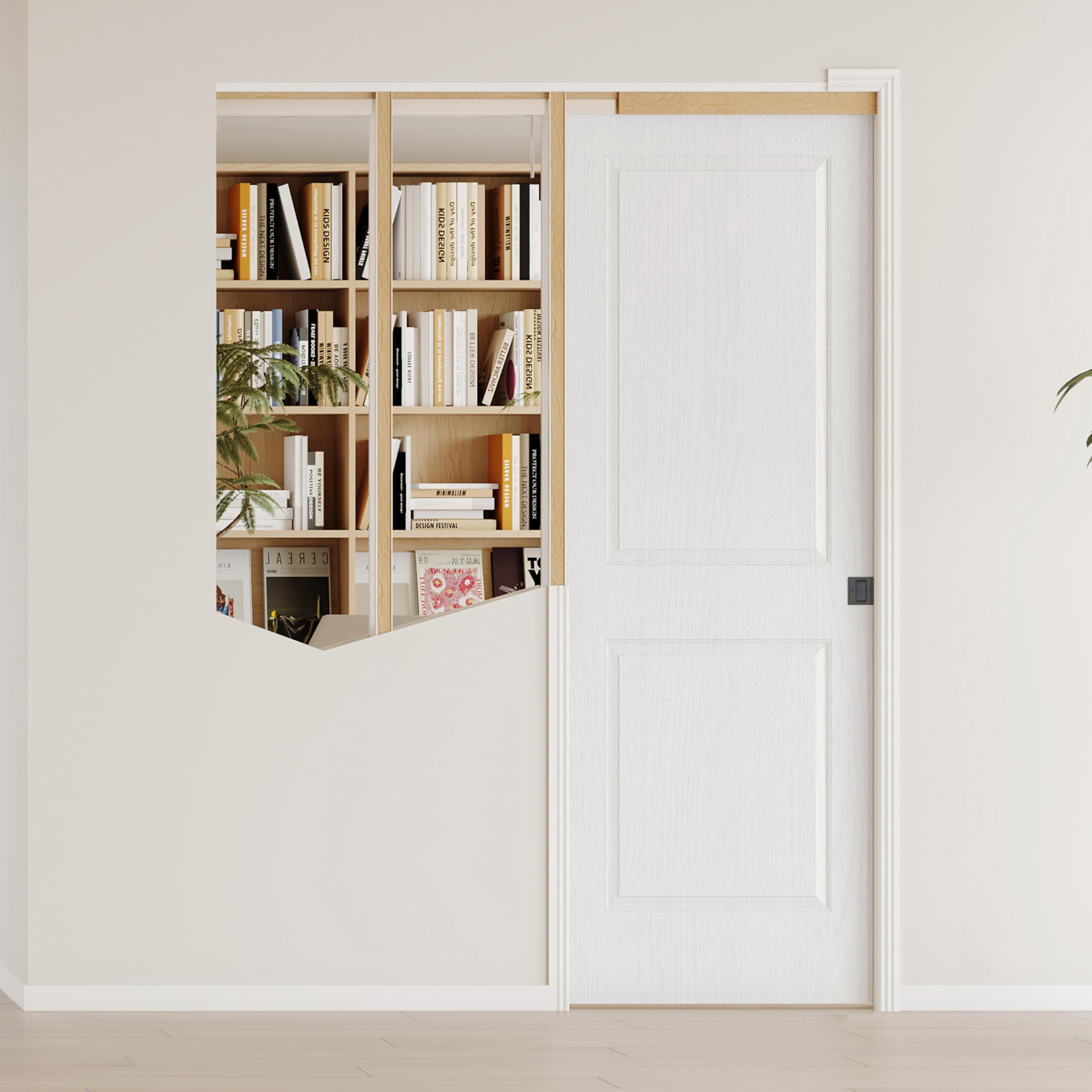 24" x 80" Sliding Pocket Interior Door, 2-Panel Hollow Core Pantry Door with Frame and Hardware Kit, Lightweight Closet Door, Waterproof PVC Surface, Easy to Install